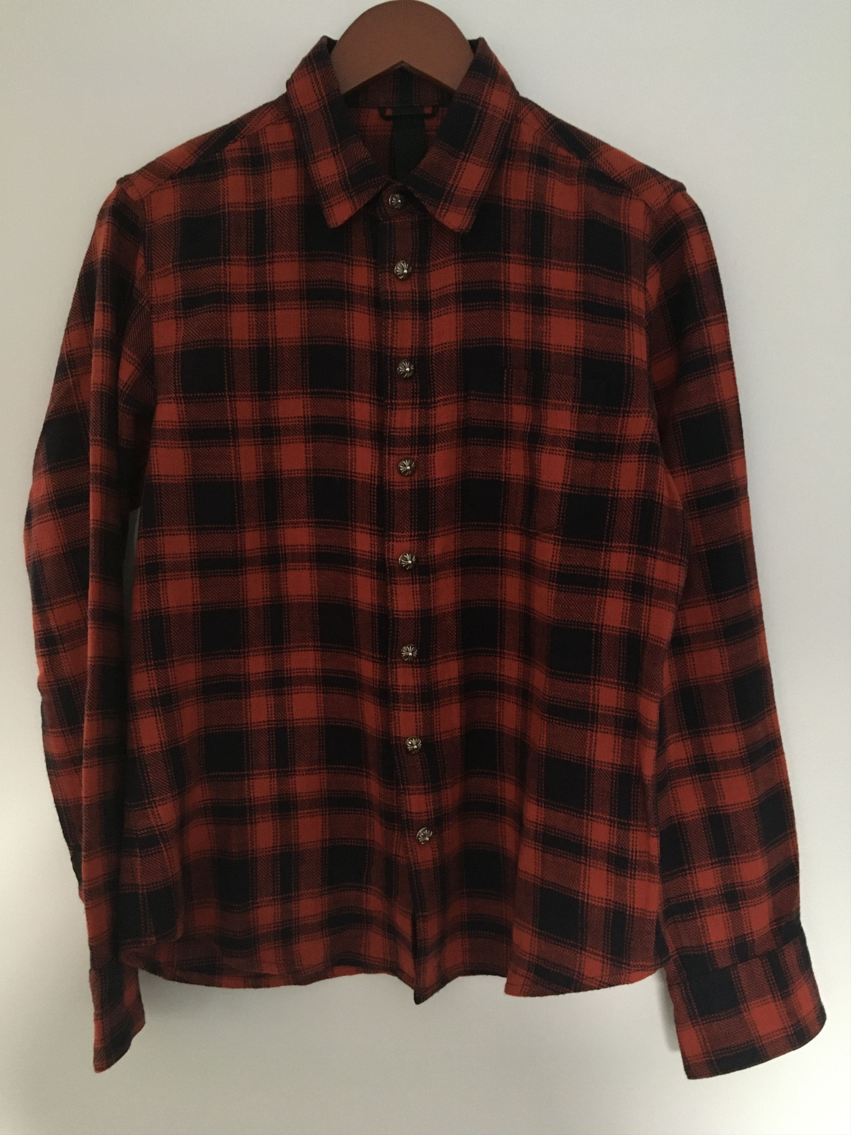 Chrome Hearts Chrome Hearts Red Plaid Silver Buttons Flannel Shirt ...