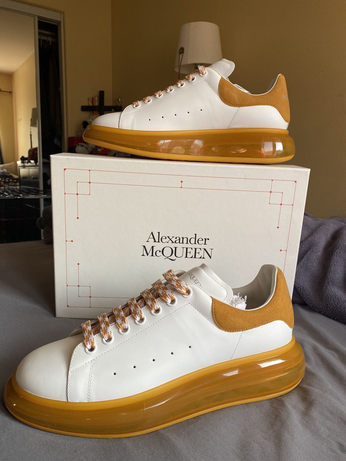 Alexander McQueen Alexander McQueen Oversized White Mustard Yellow Sneakers Grailed