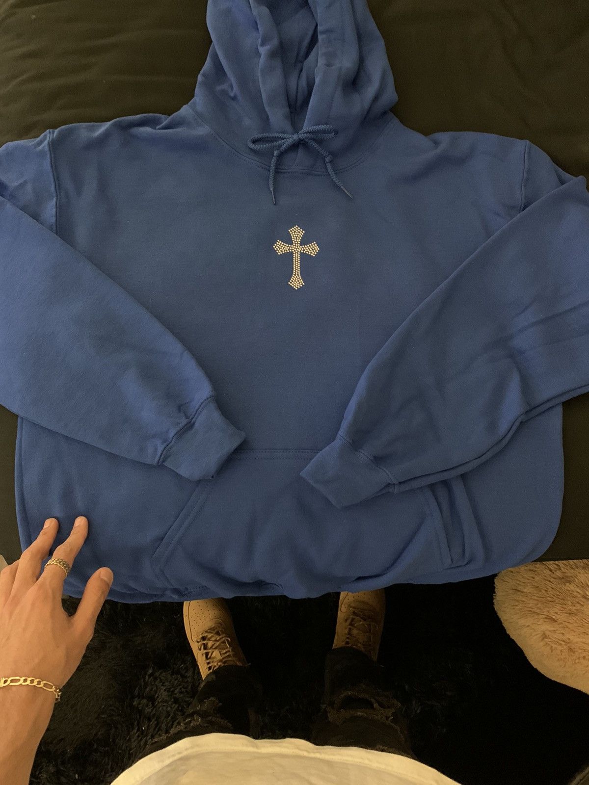 Vintage Rhinestones Skeleton Hands and Cross Hoodie | Grailed