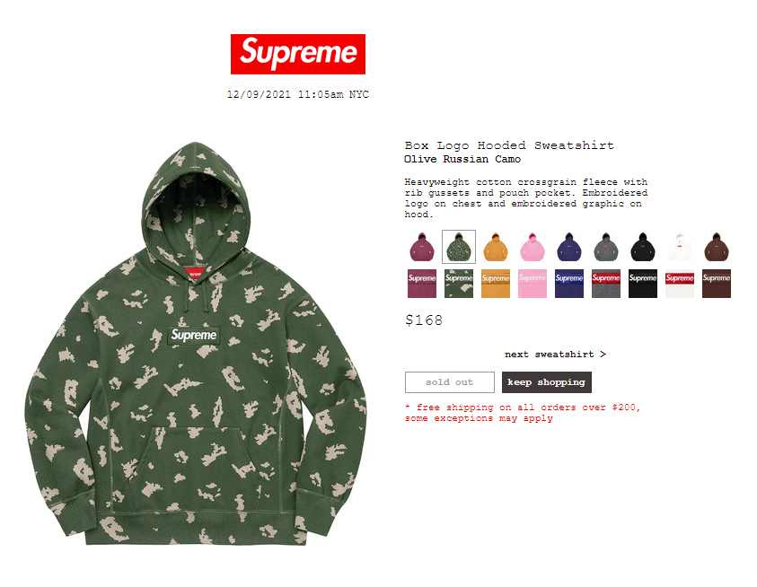 Supreme Box Logo Hooded Sweatshirt (FW21) Olive Russian Camo