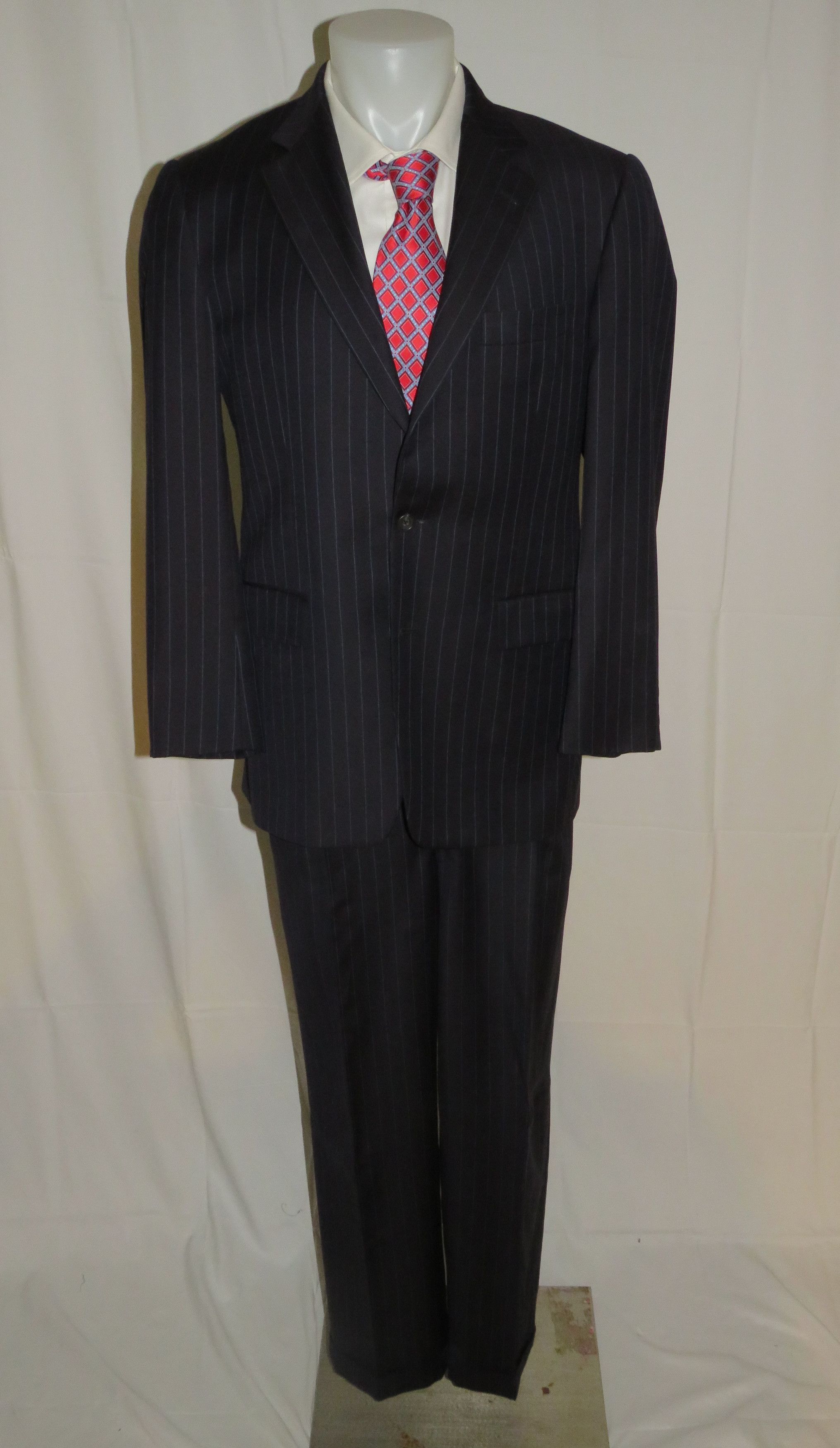 London Kensington Blue Striped Two Button Suit 40R