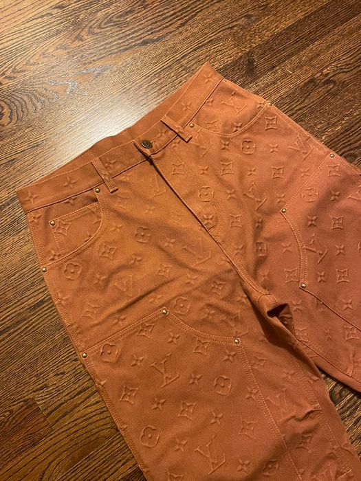 monogram workwear denim pants brown