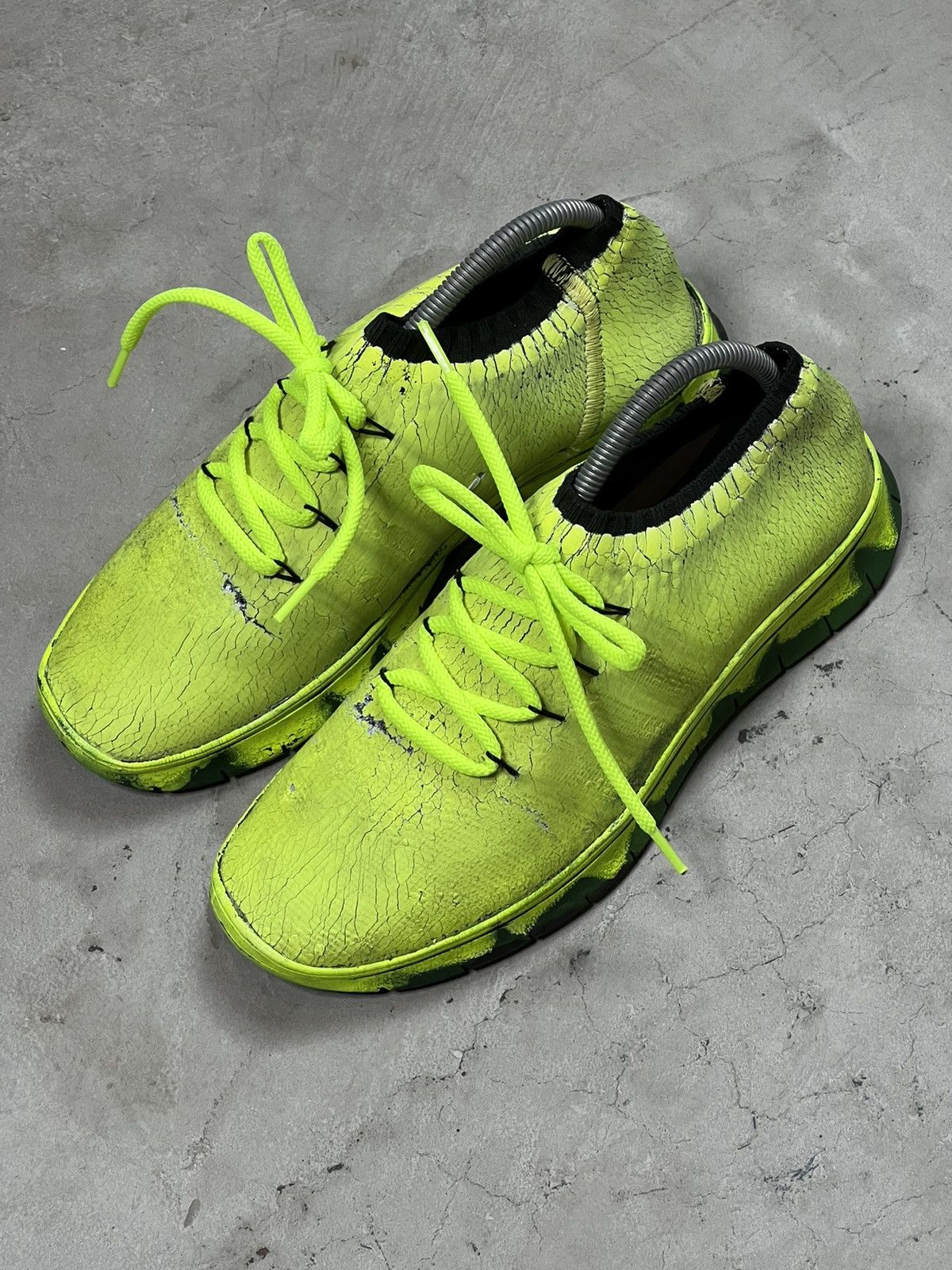 image of Maison Margiela Margiela Electric Green Painted Knit Sneakers, Men's (Size 8)