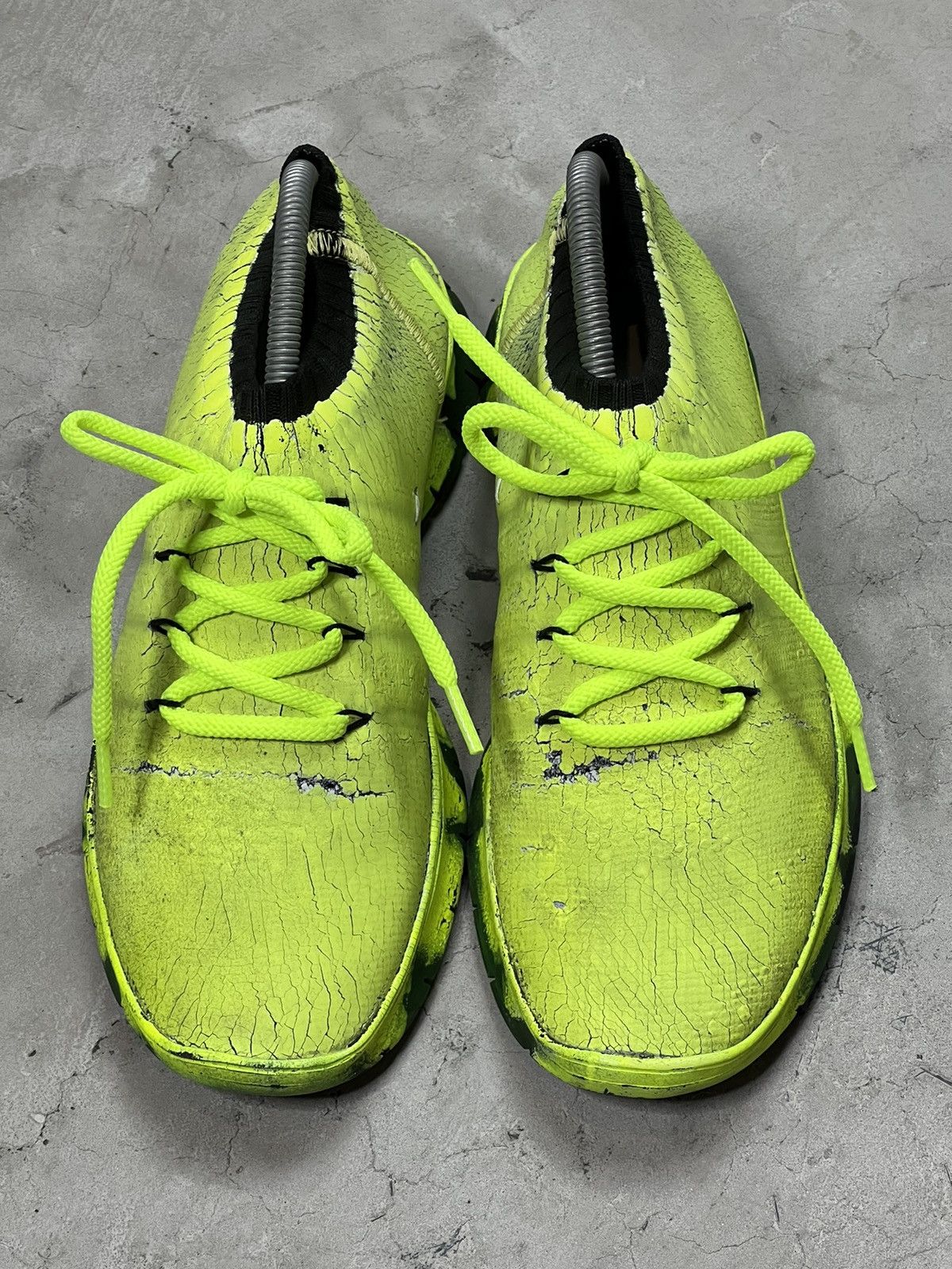 Maison Margiela Margiela Electric Green Painted Knit Sneakers Size US 8 / EU 41 - 4 Thumbnail