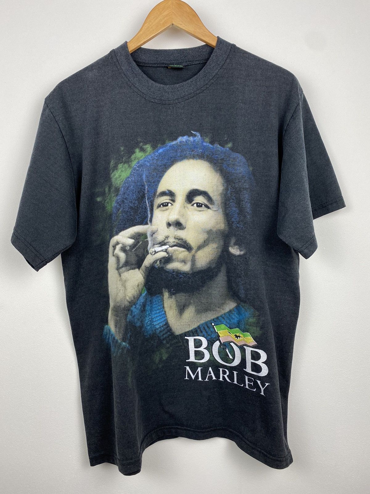 Rock Off T-Shirt Ufficiale Bob Marley - Vintage Verde Label, Unisex, Gialla, Cotone Riciclato