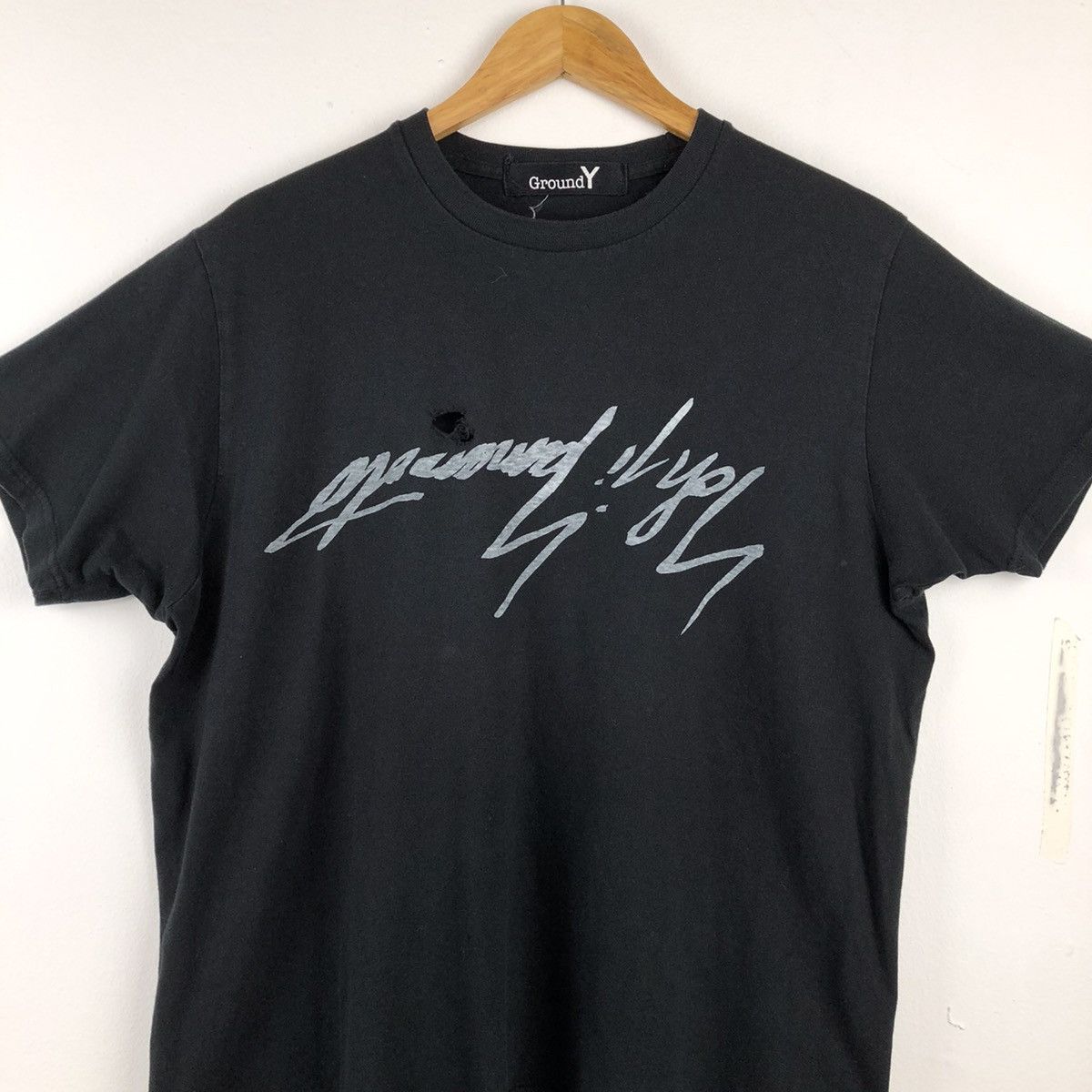 GroundY × Japanese Brand × Yohji Yamamoto YOHJI YAMAMOTO Ground Y Sign  Spellout T-Shirt | Grailed