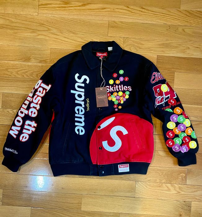 Supreme Supreme x Skittles x Mitchell & Ness Varsity Jacket | Grailed