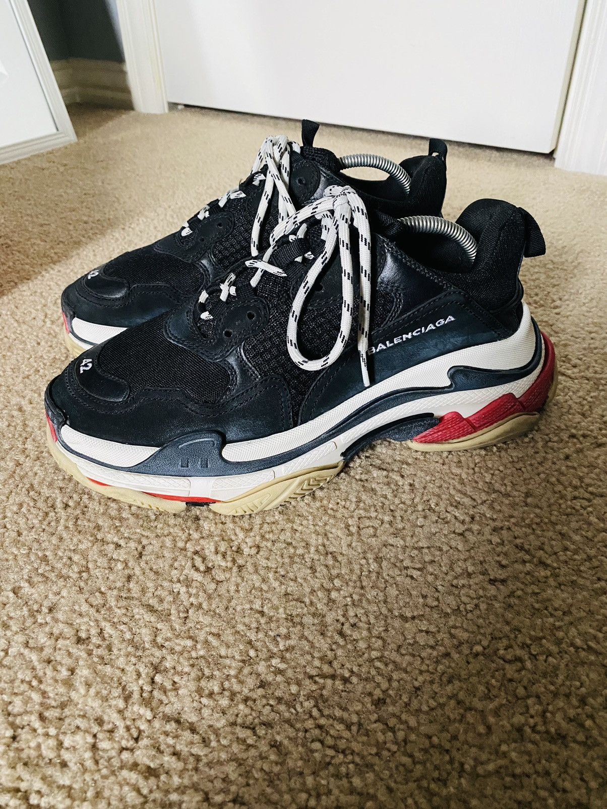 image of Balenciaga Triple S Black/white/tan/red Shoes, Men's (Size 9)