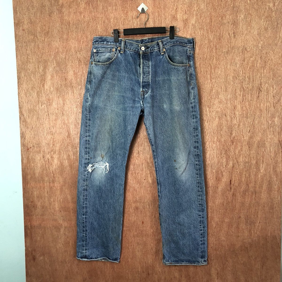 image of 501 Levis Vintage Blue Distressed Denim Jeans 6369, Men's (Size 35)