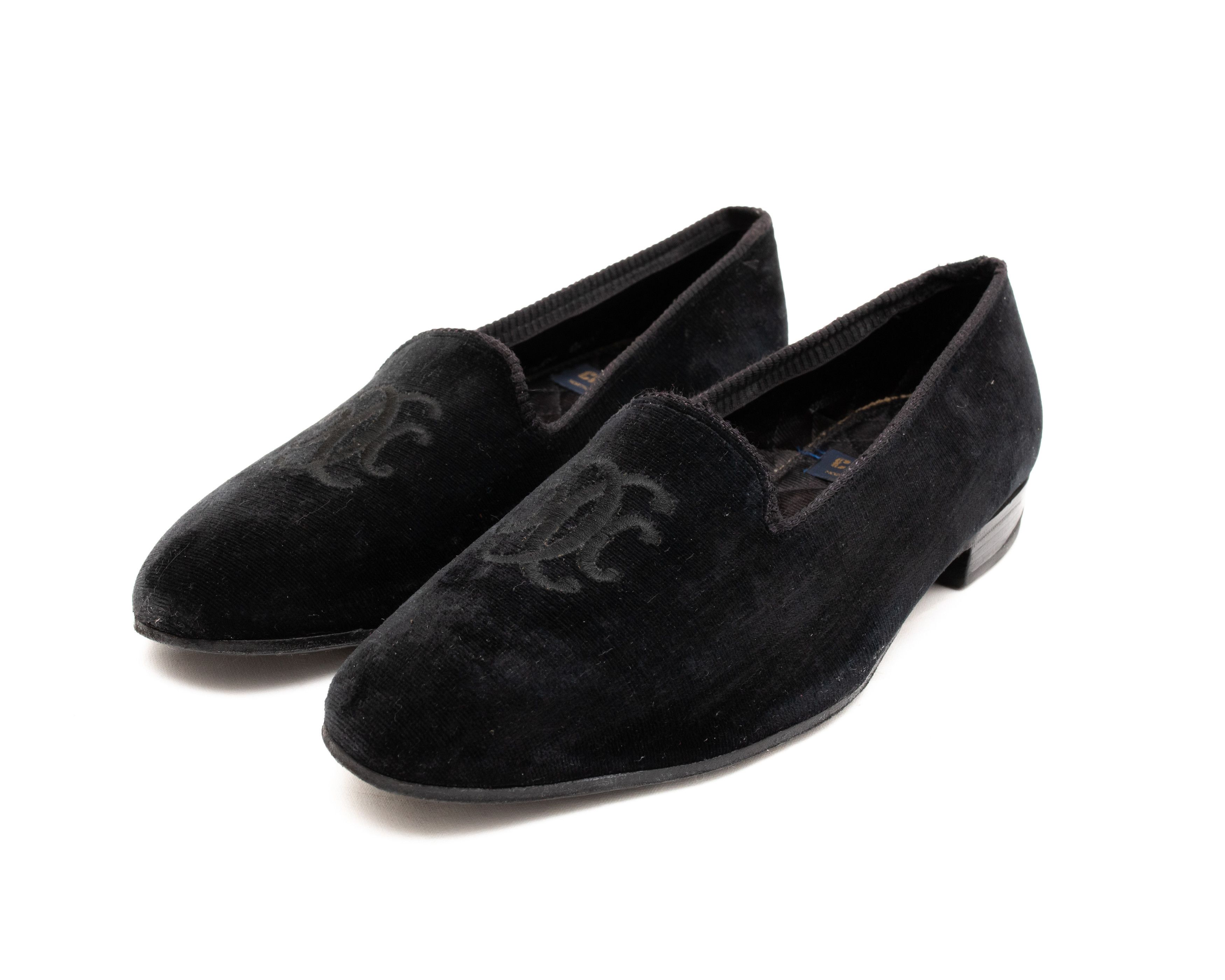 image of Churchs Church’S Big Logo Velvet Smoking Loafers in Black/Navy, Men's (Size 9.5)