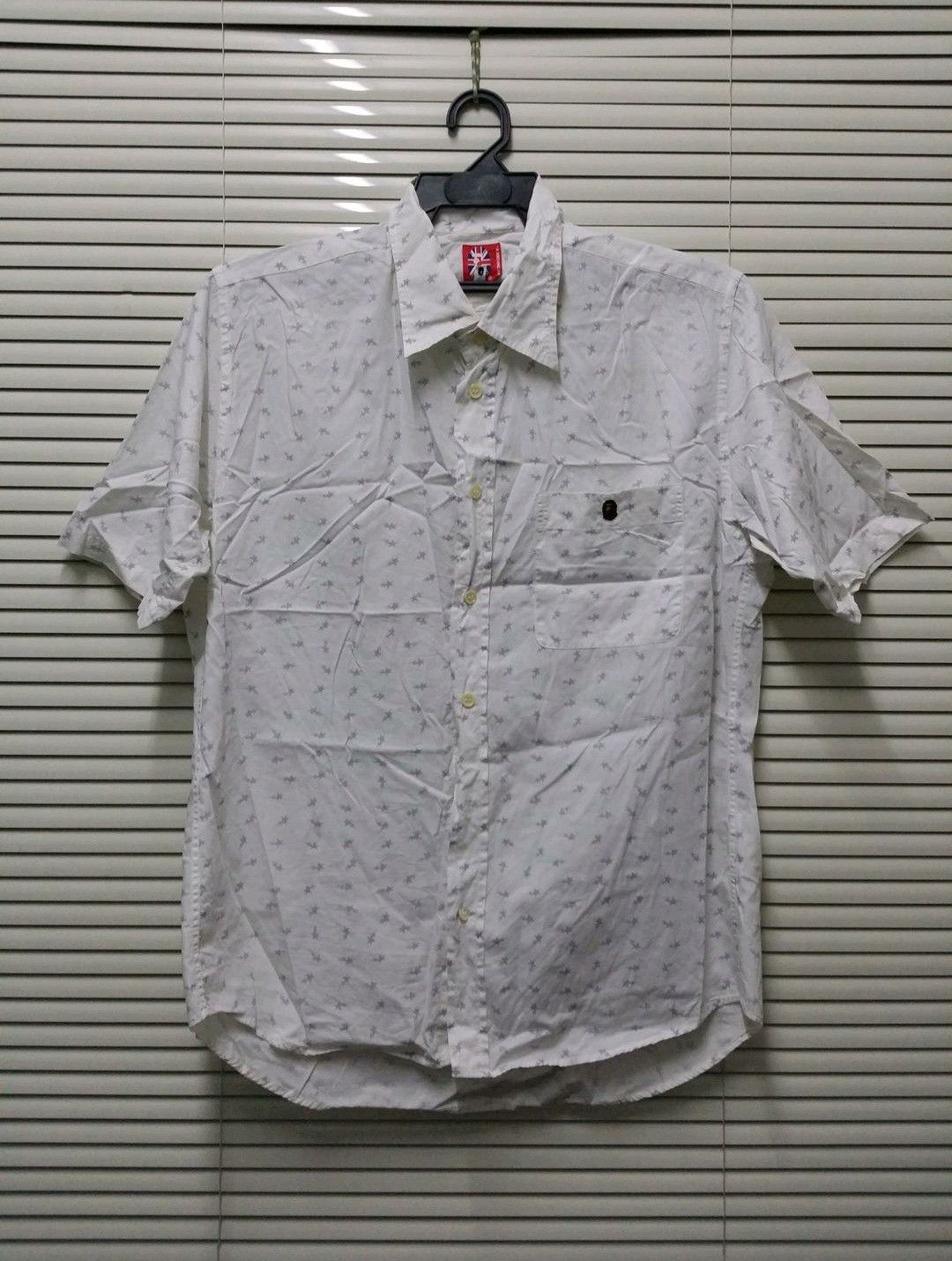 image of A Bathing Ape Bape Star Full Print Button Up Shirt in White, Men's (Size Large)