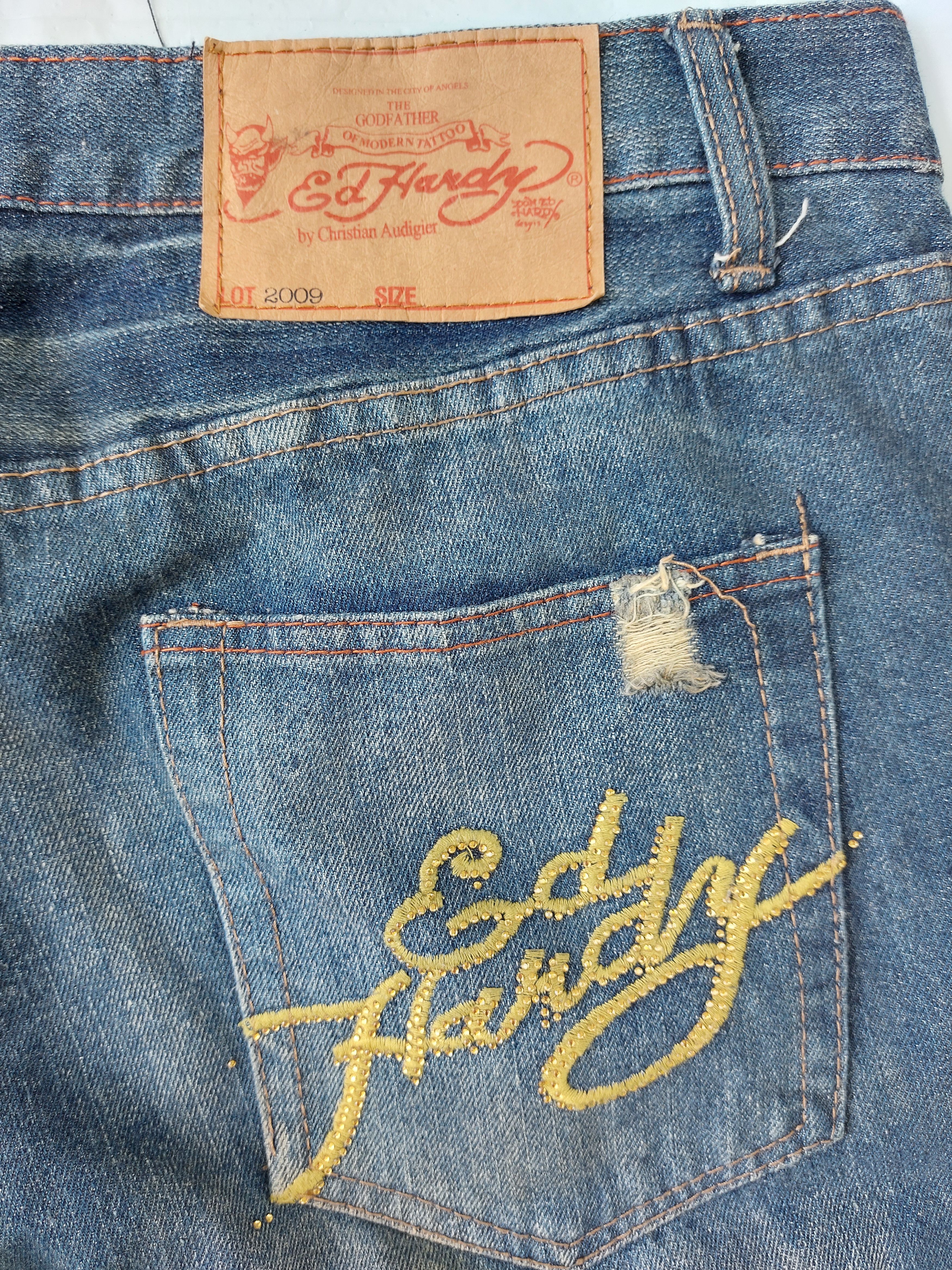 Christian Audigier ED HARDY by CHRISTIAN AUDIGIER distressed embroidered denim Size US 36 / EU 52 - 9 Thumbnail