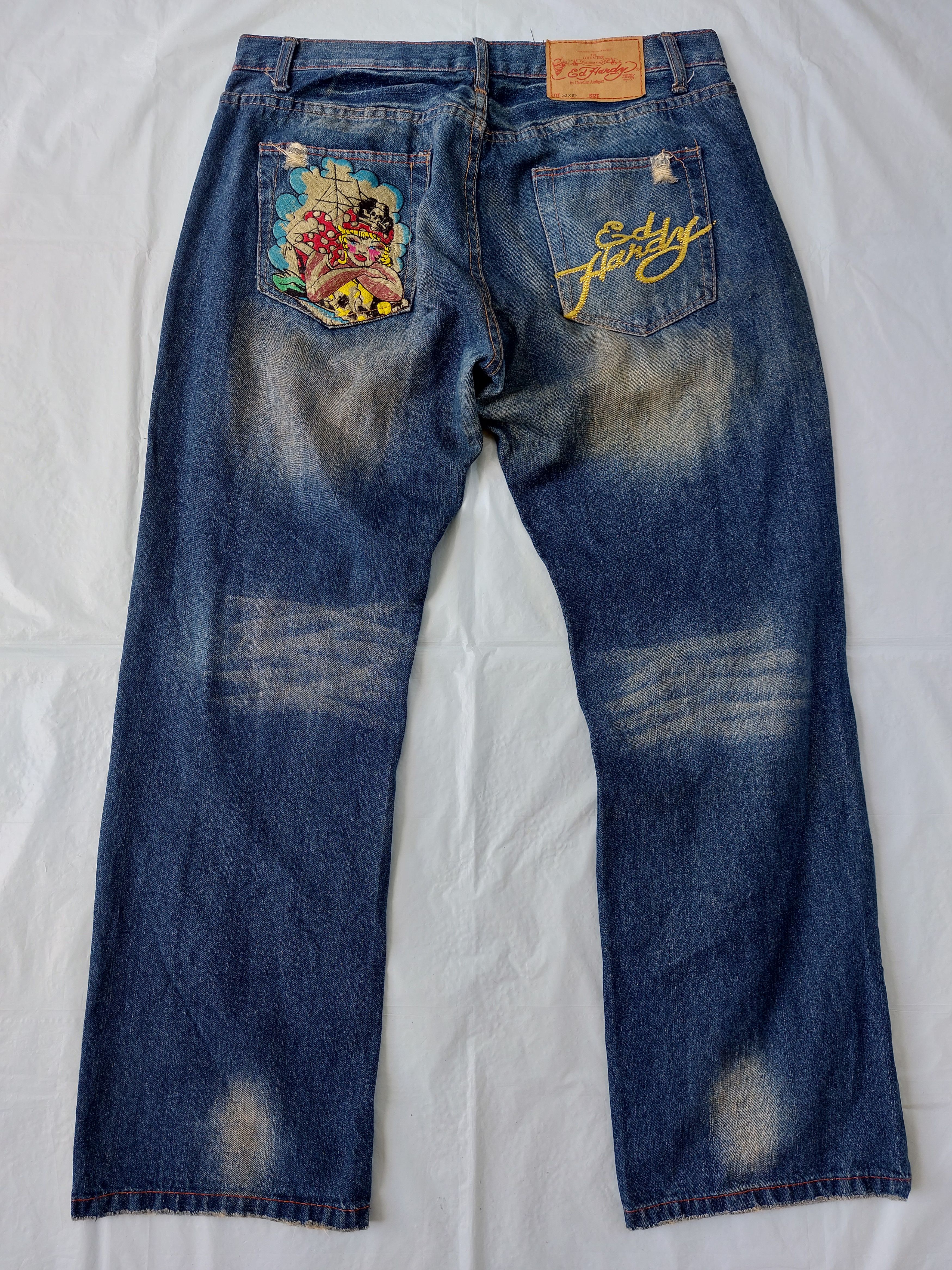 Christian Audigier ED HARDY by CHRISTIAN AUDIGIER distressed embroidered denim Size US 36 / EU 52 - 13 Thumbnail
