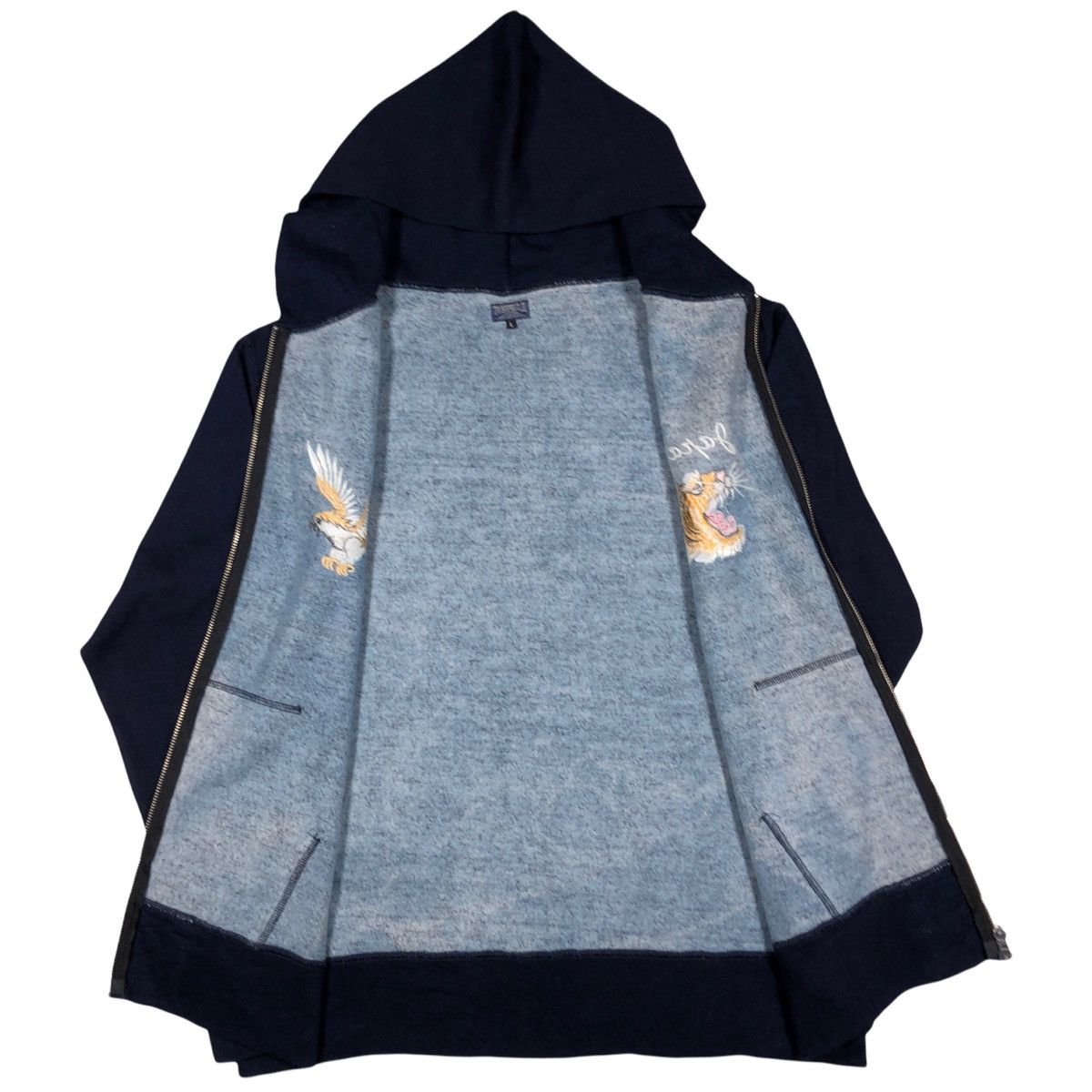 Japanese Brand Toyo Enterprises Indigo Eagle & Tiger Rayon Zip Hoodie Size US L / EU 52-54 / 3 - 6 Thumbnail