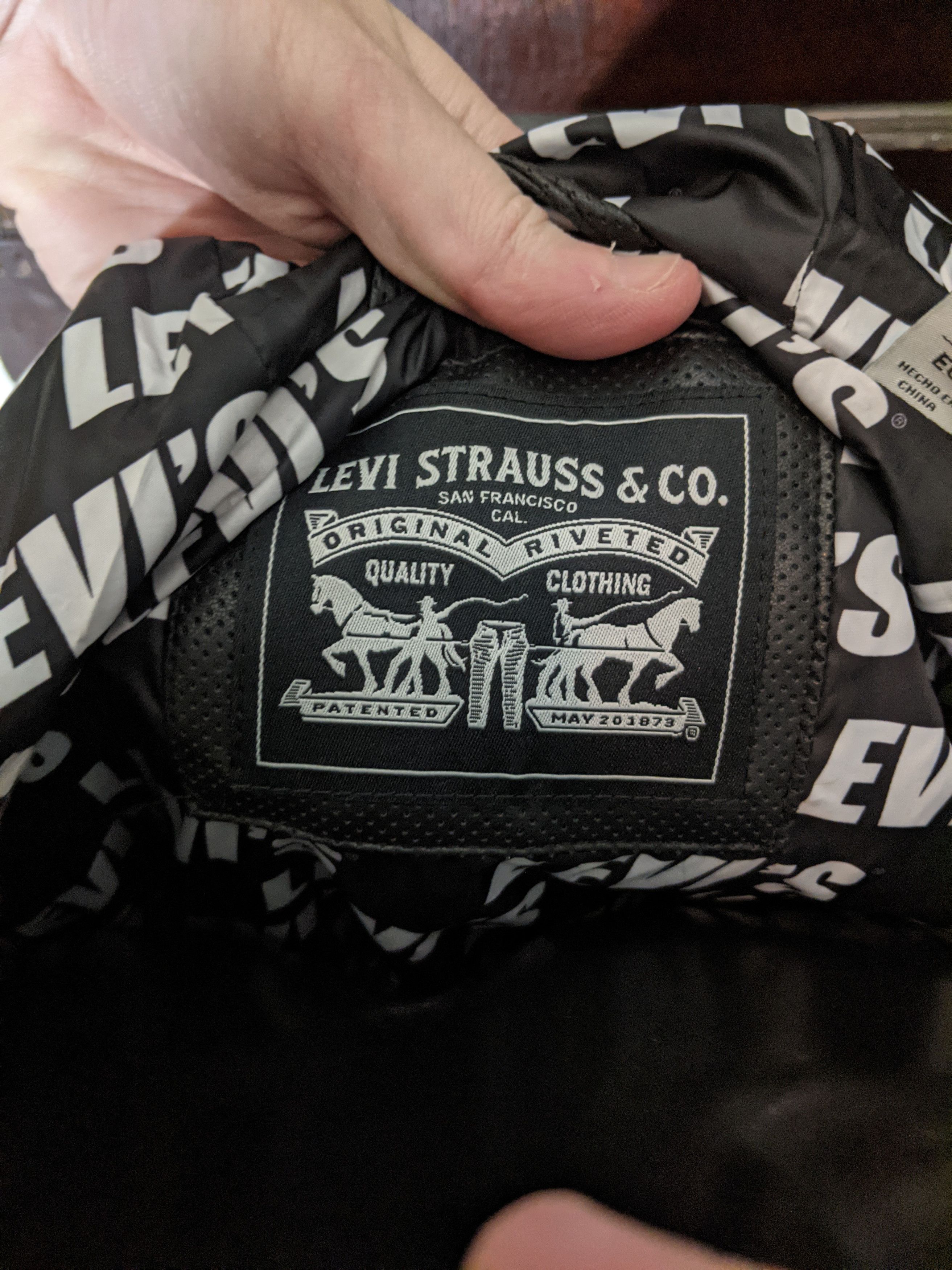 Levi's Black perforated pleather logo jacket Size US XL / EU 56 / 4 - 4 Thumbnail