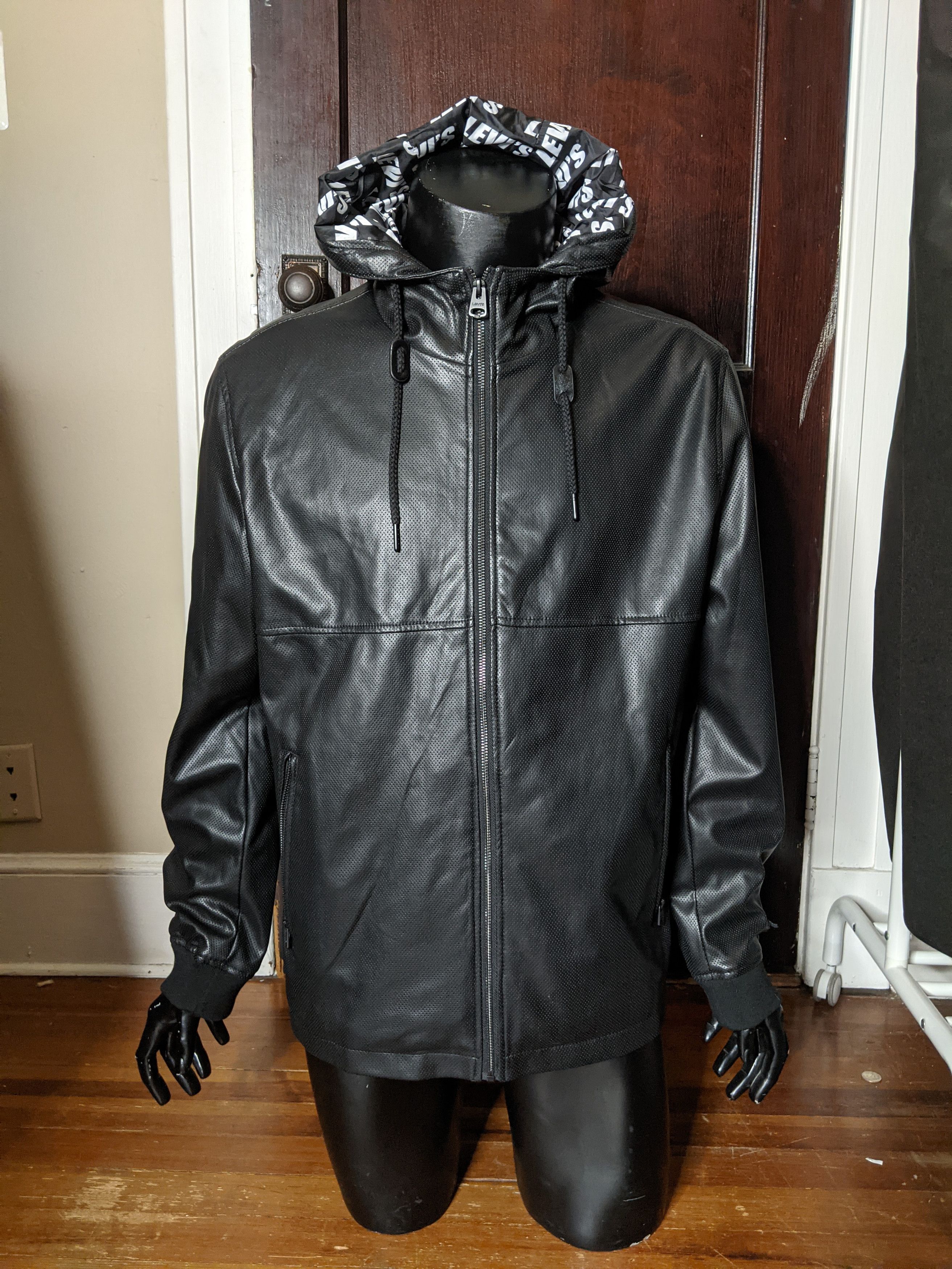 Levi's Black perforated pleather logo jacket Size US XL / EU 56 / 4 - 12 Thumbnail