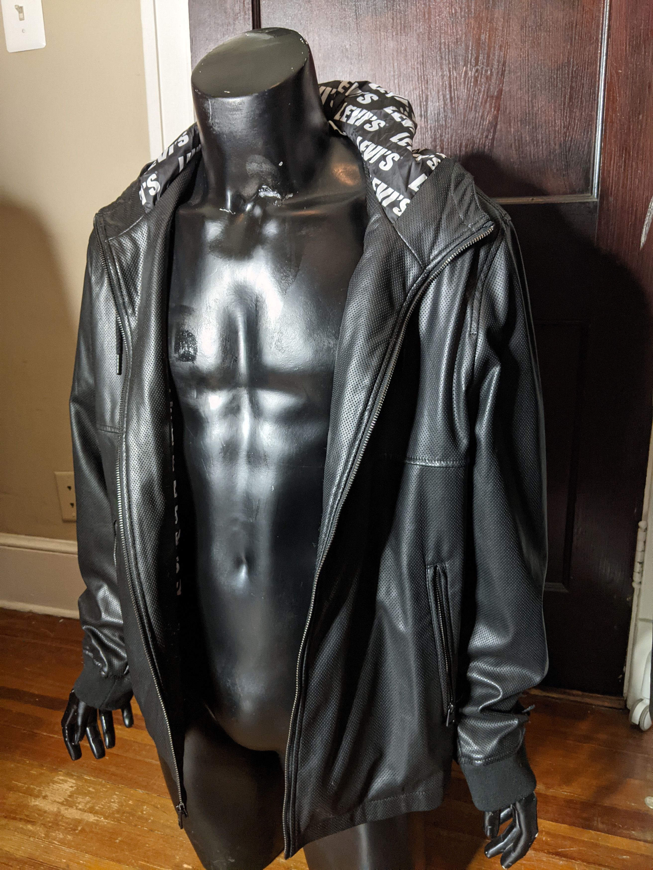 Levi's Black perforated pleather logo jacket Size US XL / EU 56 / 4 - 1 Thumbnail