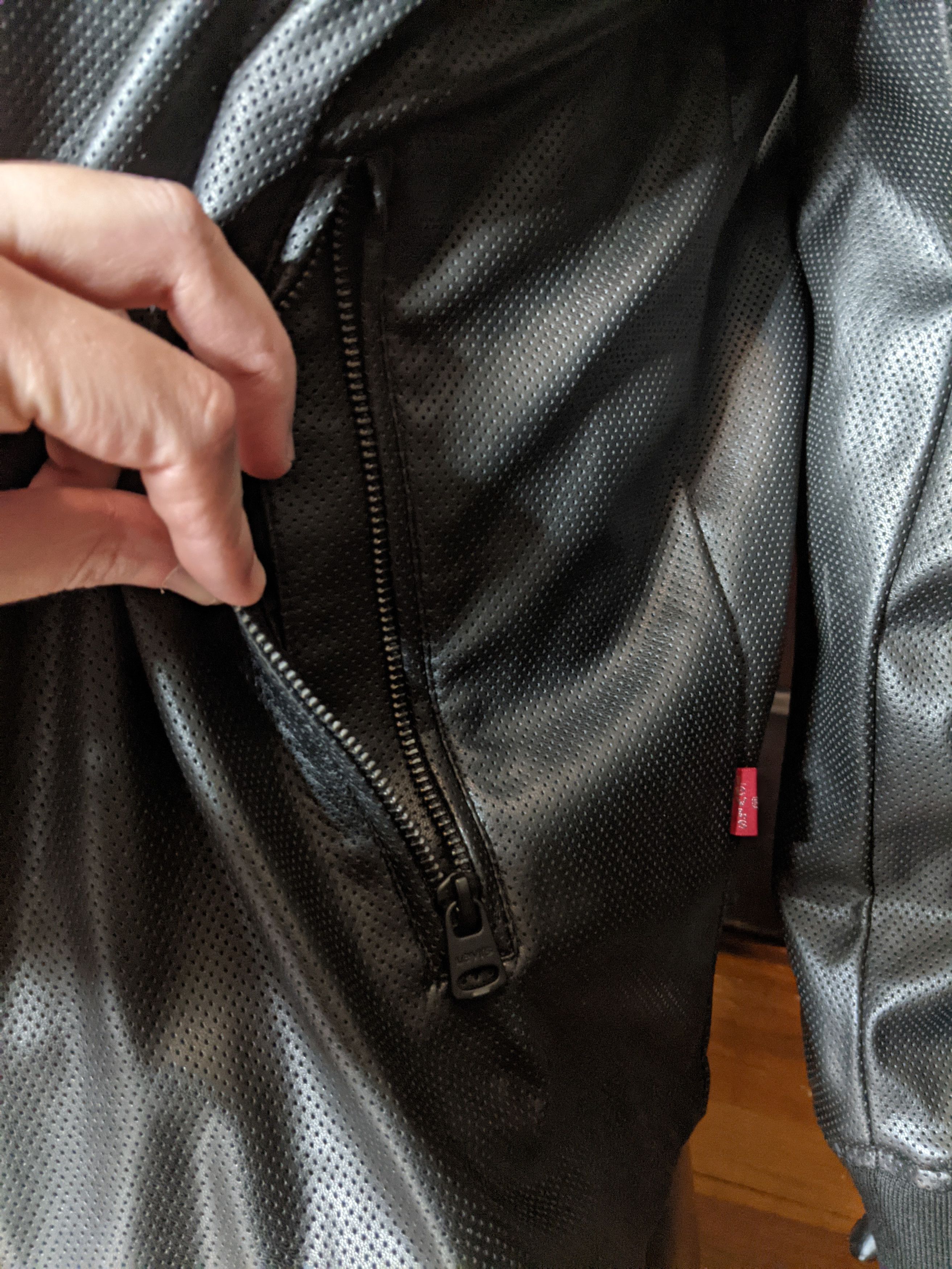 Levi's Black perforated pleather logo jacket Size US XL / EU 56 / 4 - 9 Thumbnail