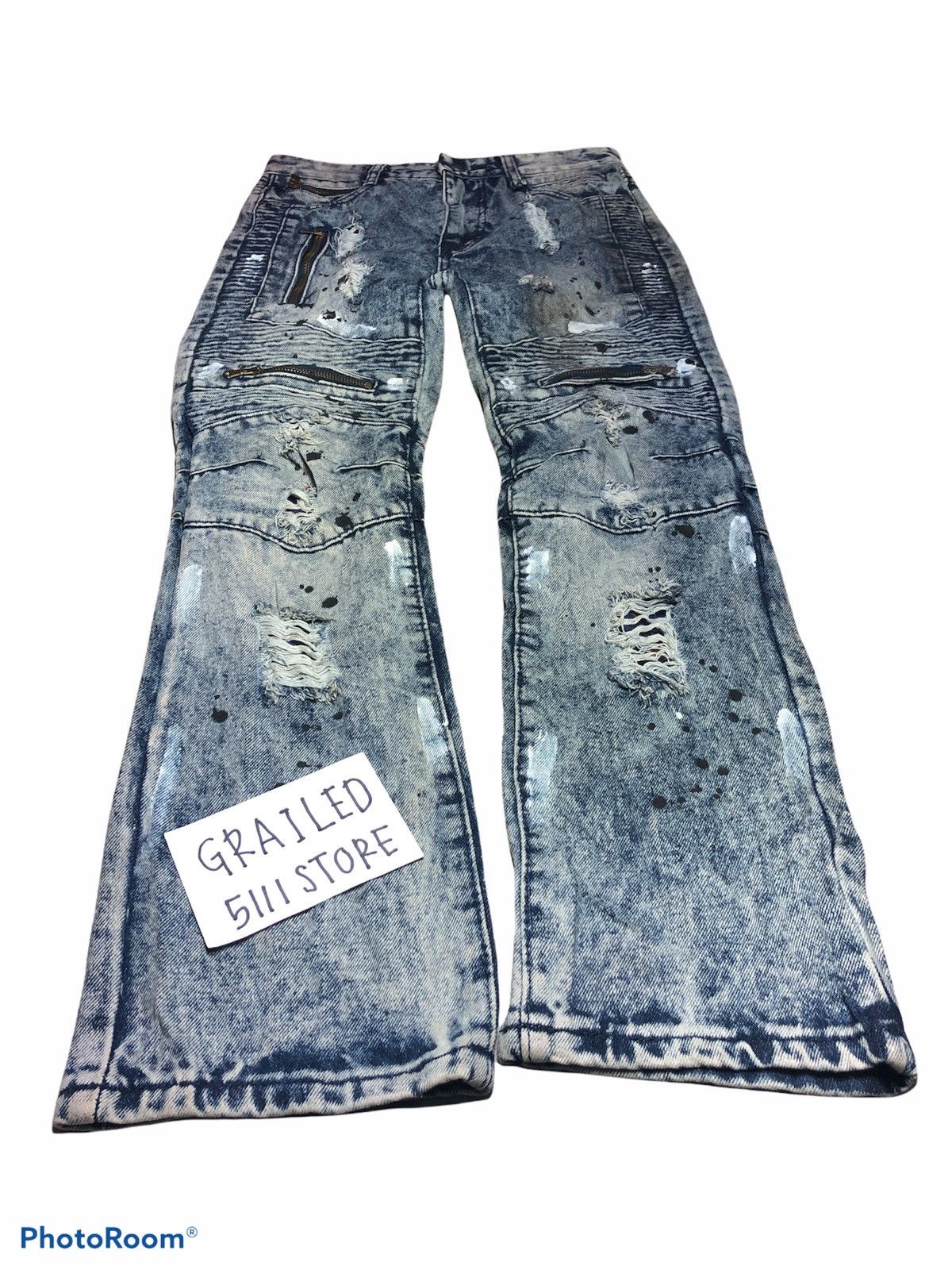 Bleach Goods Distressed Zipper Splattered Painted Jeans Size US 29 - 3 Thumbnail