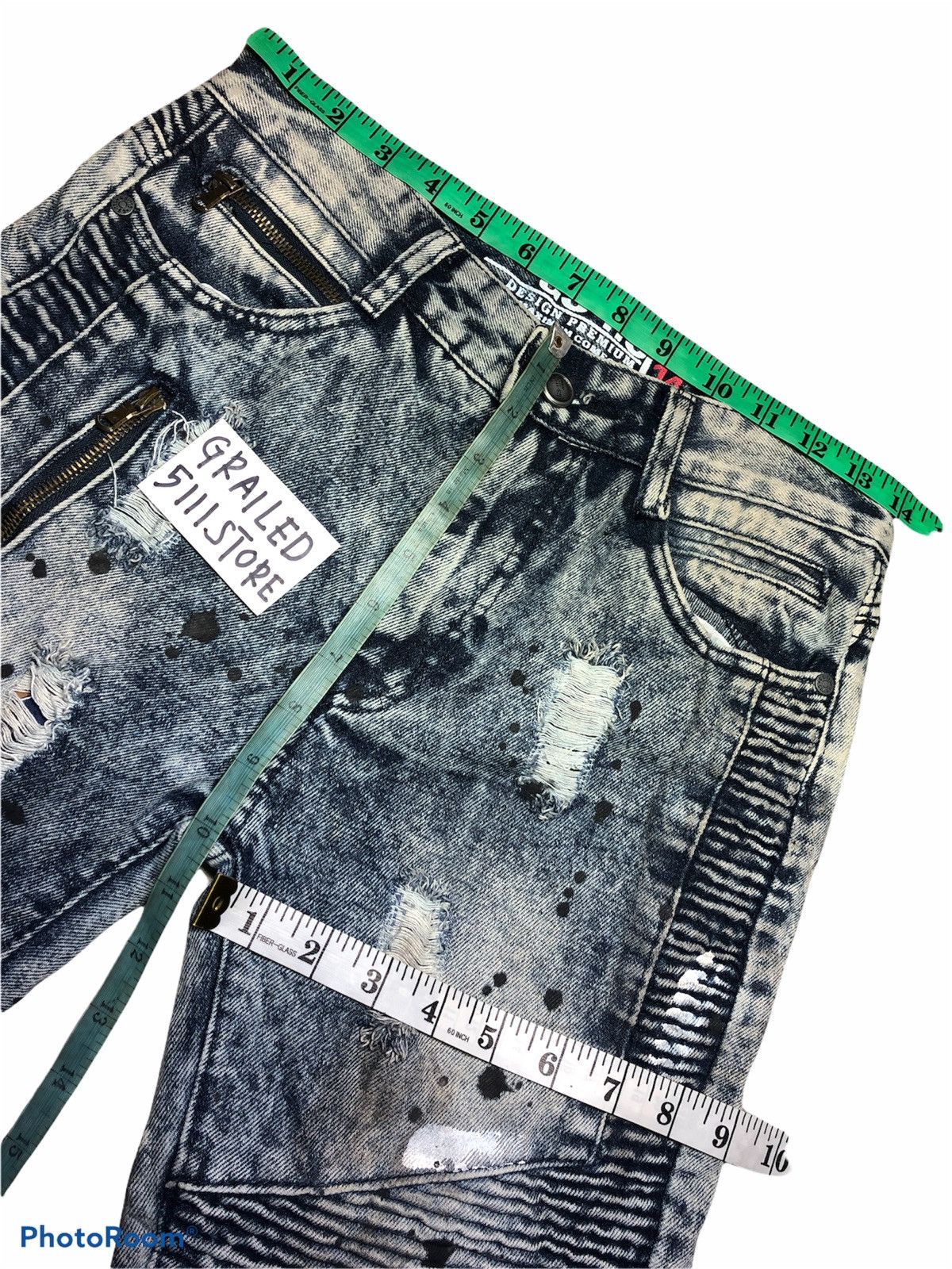 Bleach Goods Distressed Zipper Splattered Painted Jeans Size US 29 - 9 Thumbnail
