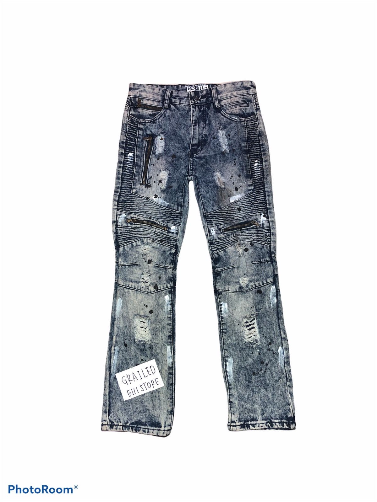 Bleach Goods Distressed Zipper Splattered Painted Jeans Size US 29 - 1 Thumbnail