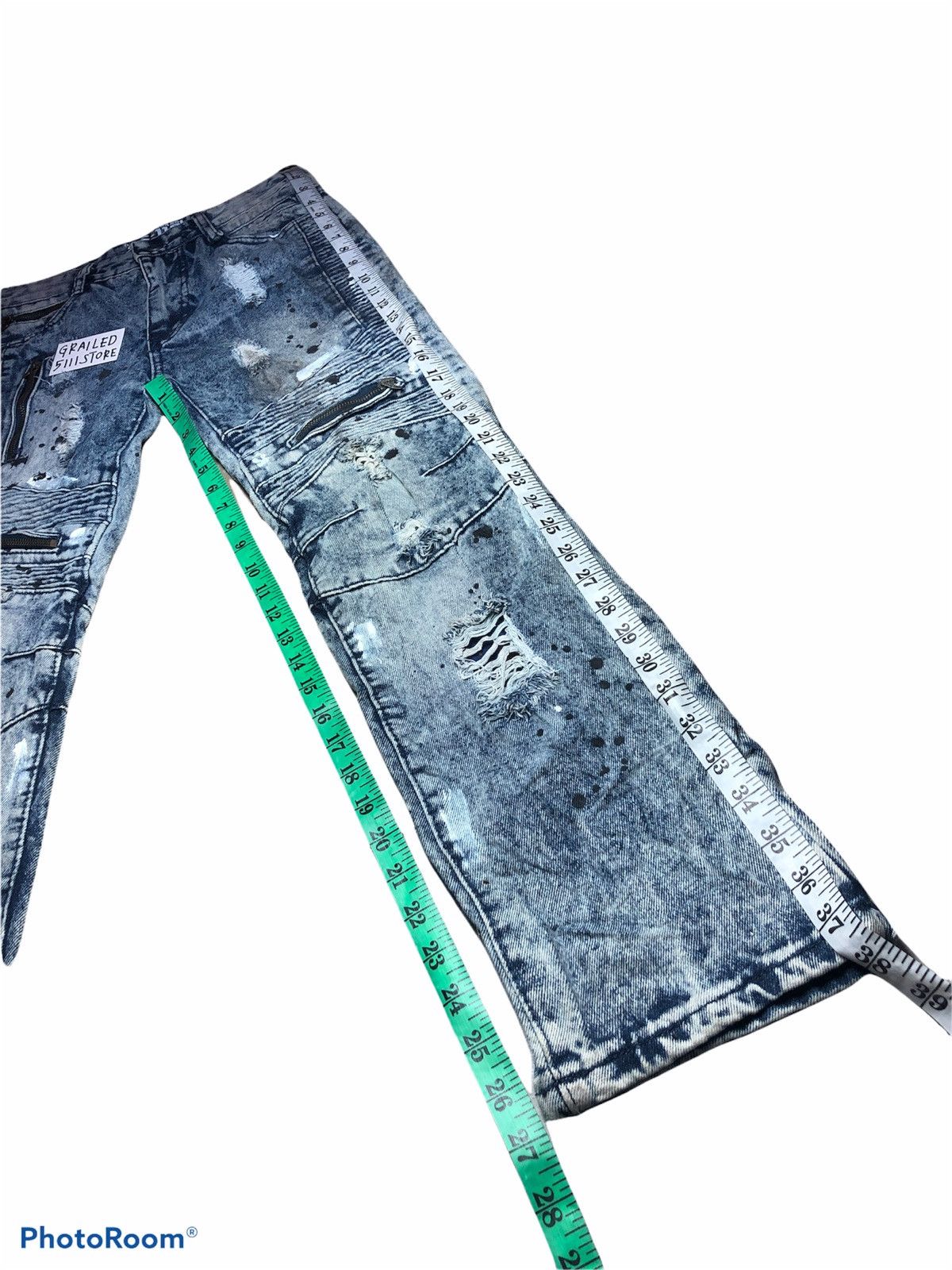 Bleach Goods Distressed Zipper Splattered Painted Jeans Size US 29 - 10 Thumbnail