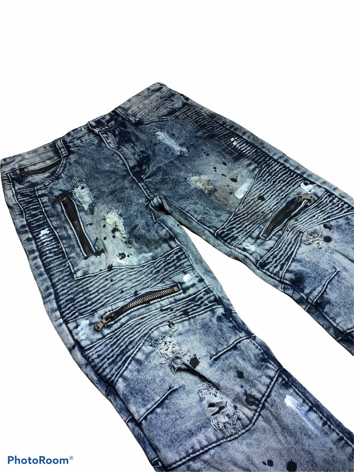 Bleach Goods Distressed Zipper Splattered Painted Jeans Size US 29 - 4 Thumbnail