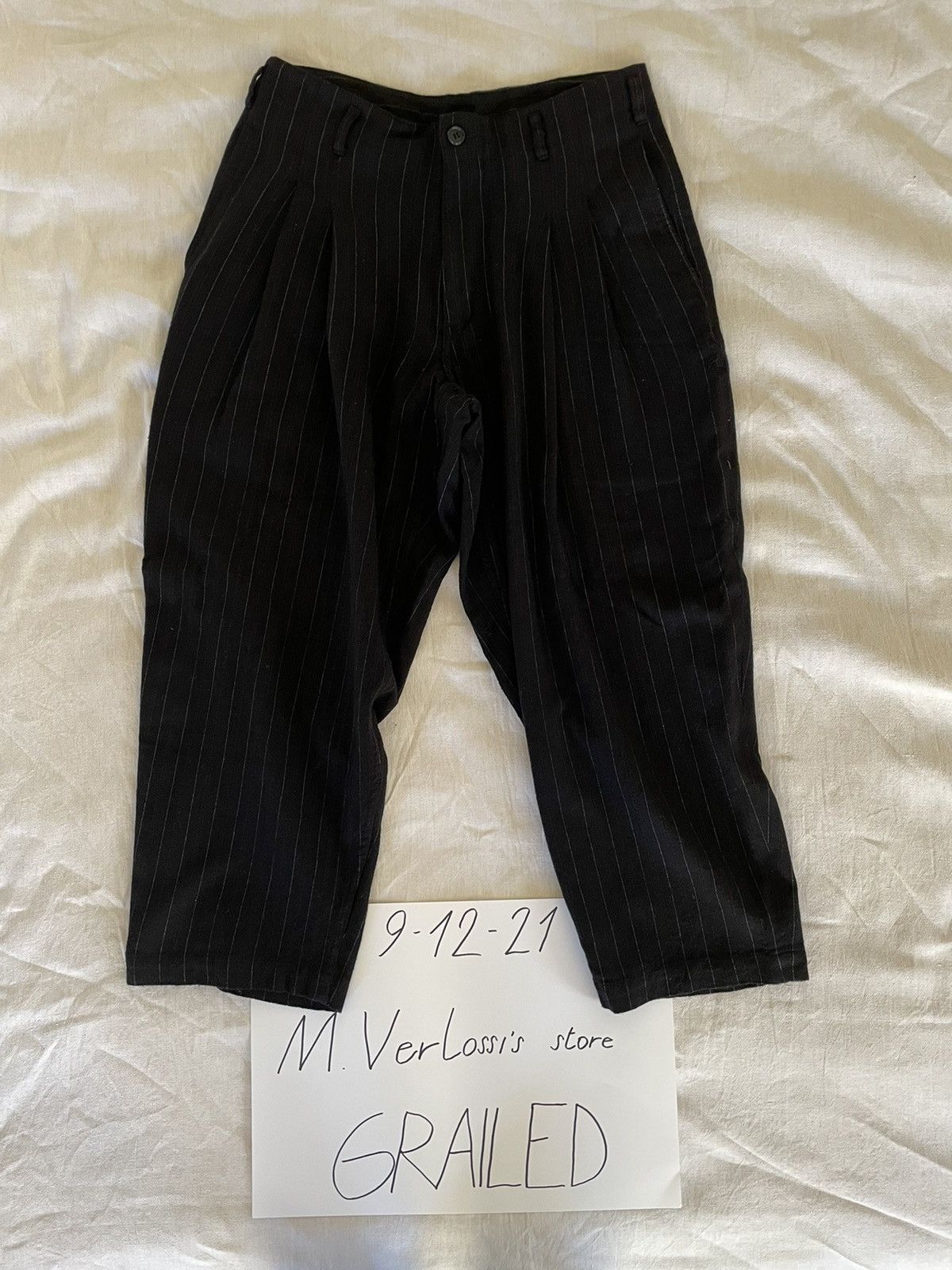 Pleats pants in Charcoal Gray Pinstripe with red insert
