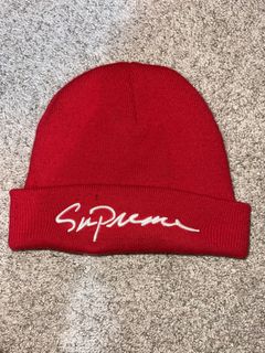 Supreme SUPREME RED CLASSIC SCRIPT BEANIE | Grailed