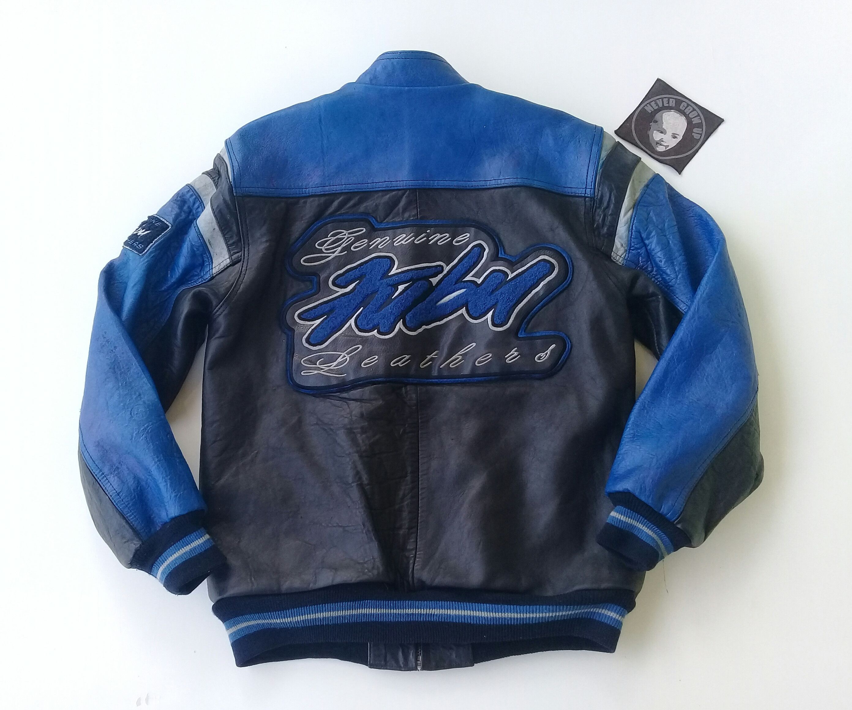image of Vintage 80's 90's Genuine Leather Fubu Jacket Tupac Shakur in Black Blue, Men's (Size Medium)