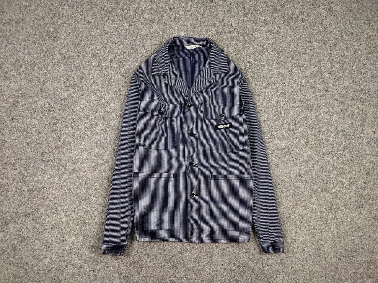Vintage Vintage 90s Work Striped Blue Pocket Jacket MARSUM Sanfor Size US M / EU 48-50 / 2 - 1 Thumbnail