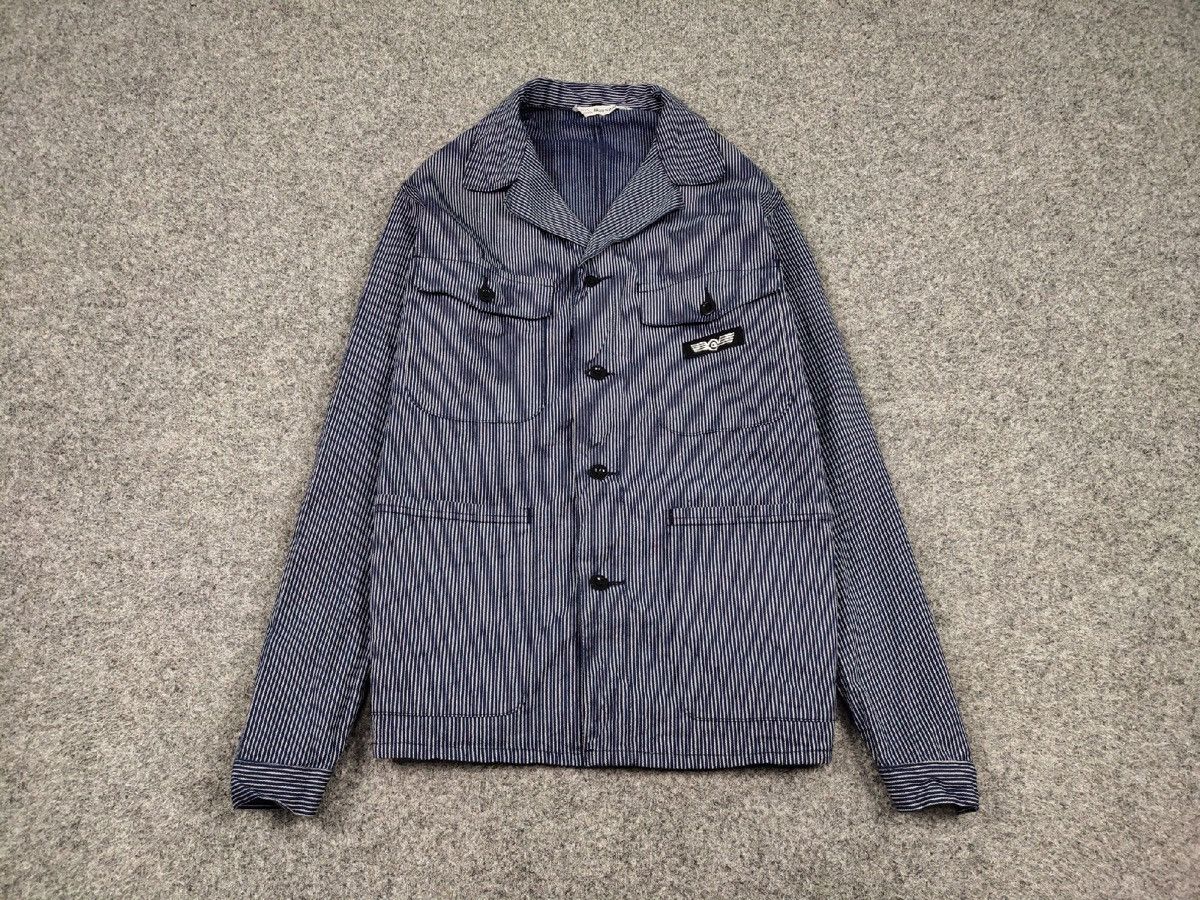 Vintage Vintage 90s Work Striped Blue Pocket Jacket MARSUM Sanfor Size US M / EU 48-50 / 2 - 2 Thumbnail