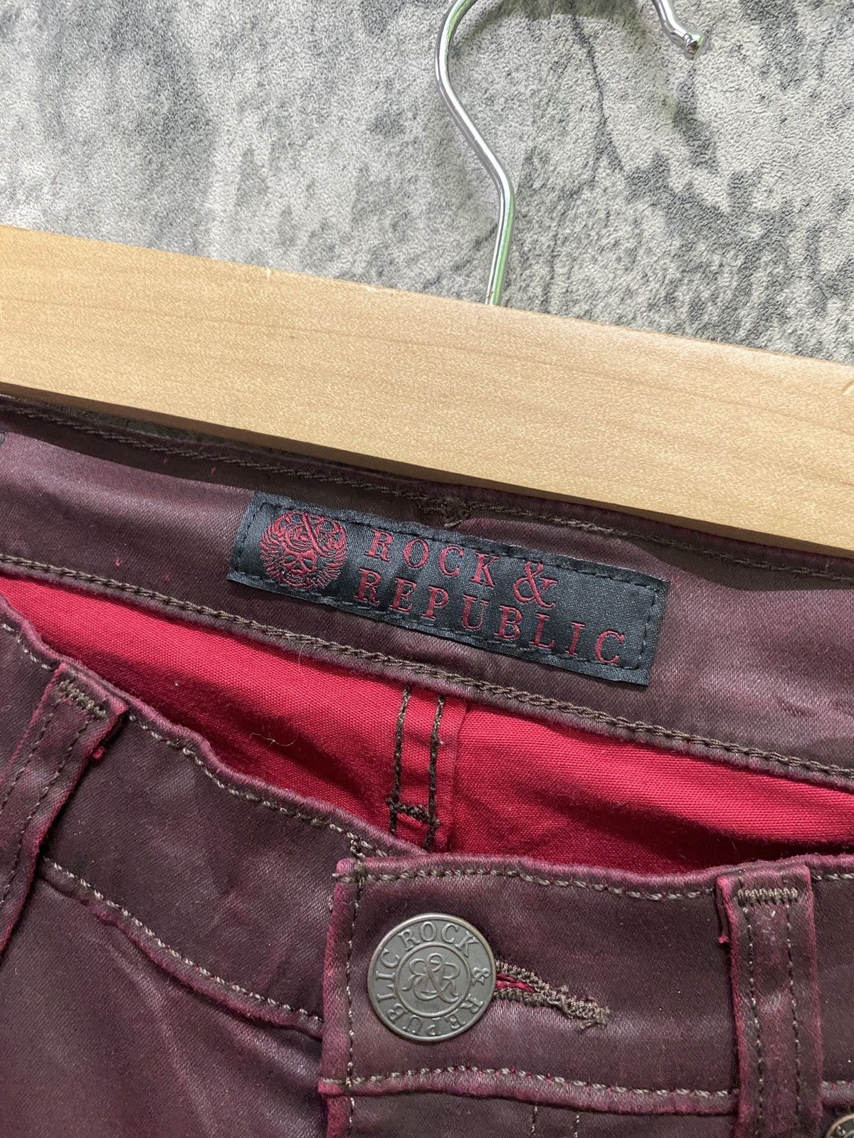 Designer ROCK & REPUBLIC Maroon Waxed Pant Size US 32 / EU 48 - 9 Thumbnail