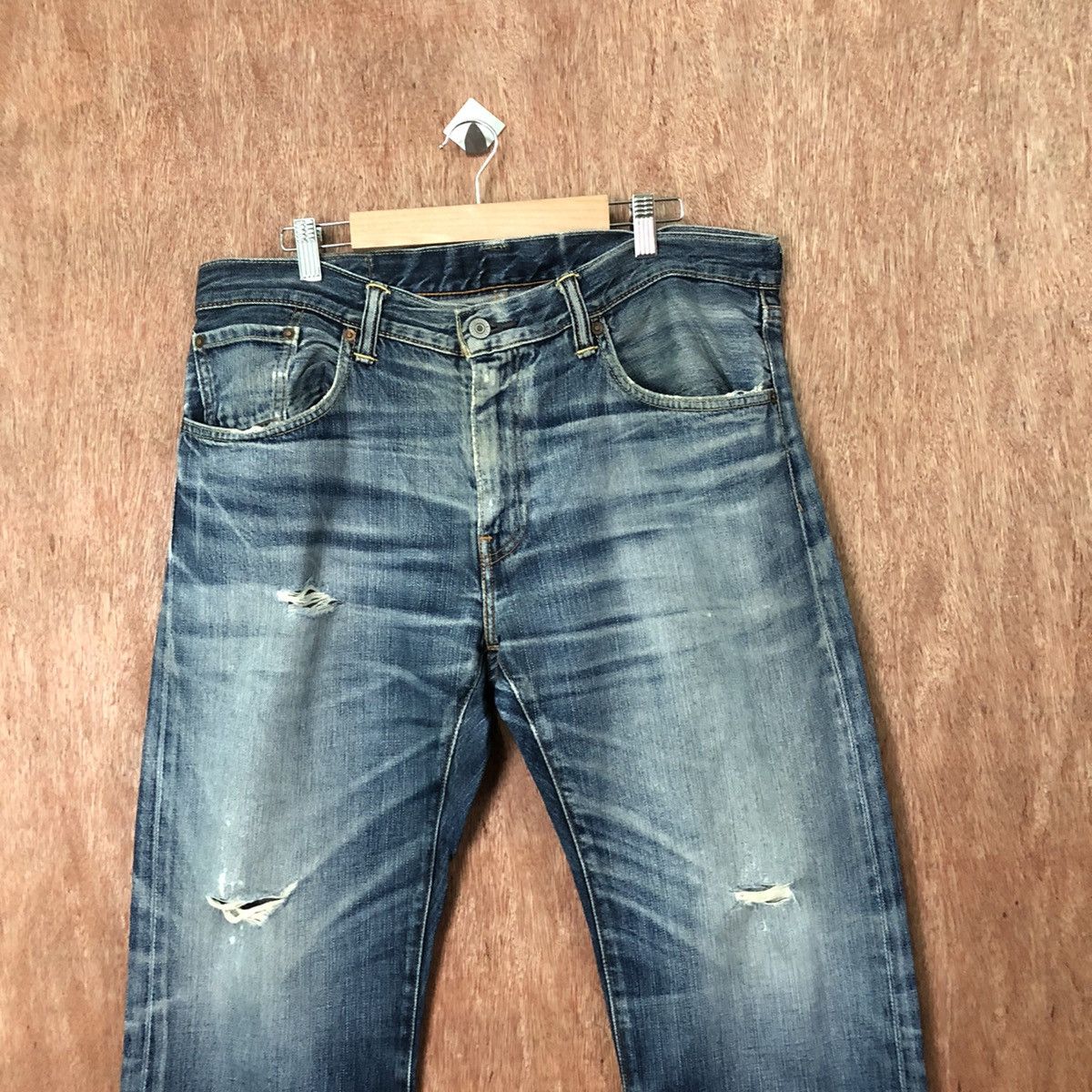 Levi's 502 Levis Blue Distressed Denim jeans pants #6375 Size US 35 - 2 Thumbnail