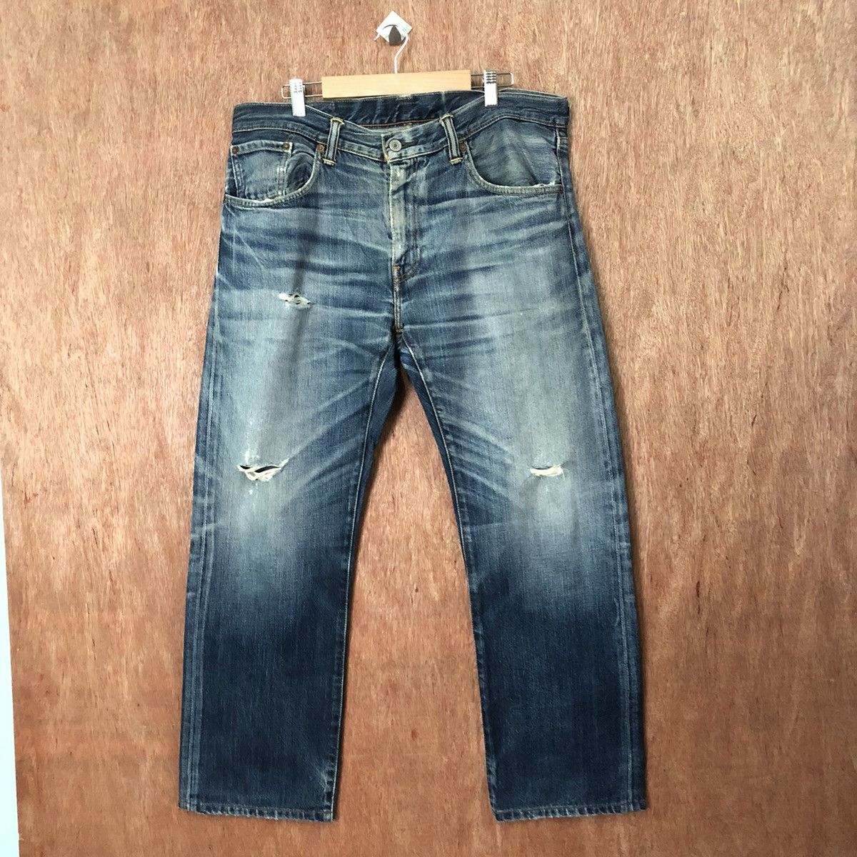 Levi's 502 Levis Blue Distressed Denim jeans pants #6375 Size US 35 - 1 Thumbnail