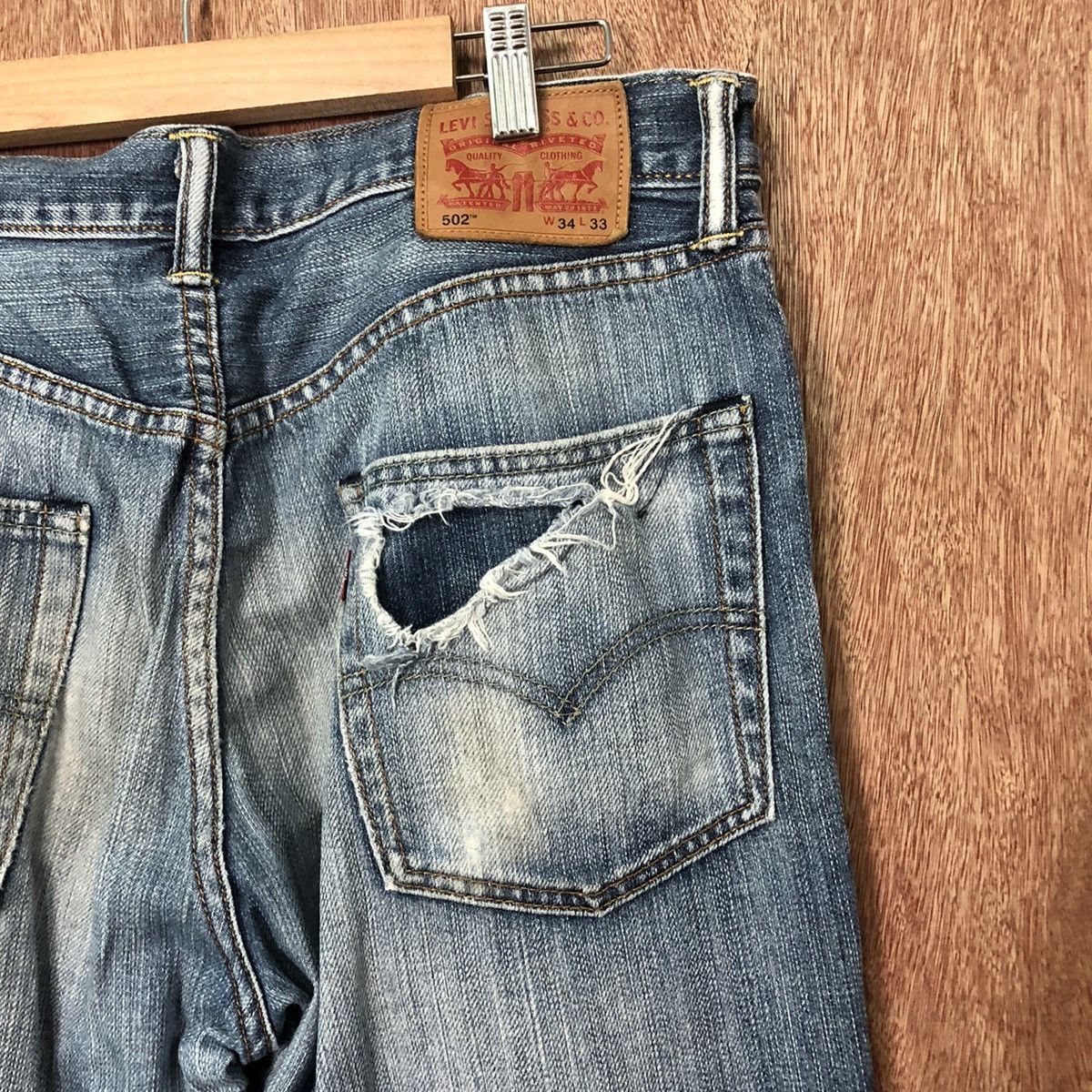 Levi's 502 Levis Blue distressed Denim pants jeans #6380 Size US 34 / EU 50 - 10 Thumbnail