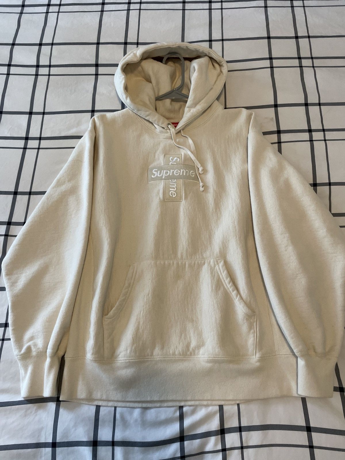 Beige supreme online hoodie