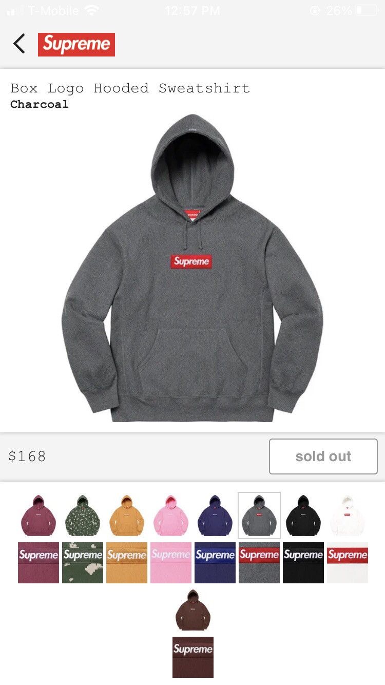 Supreme box logo hooded charcoal Sサイズ