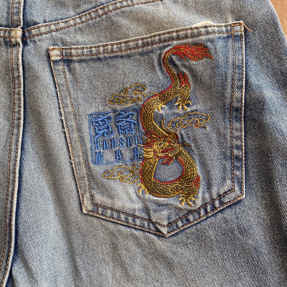 Kansai Yamamoto Vintage Kansai Man Dragon Embroidery Distressed Loose Jeans Size US 32 / EU 48 - 10 Thumbnail