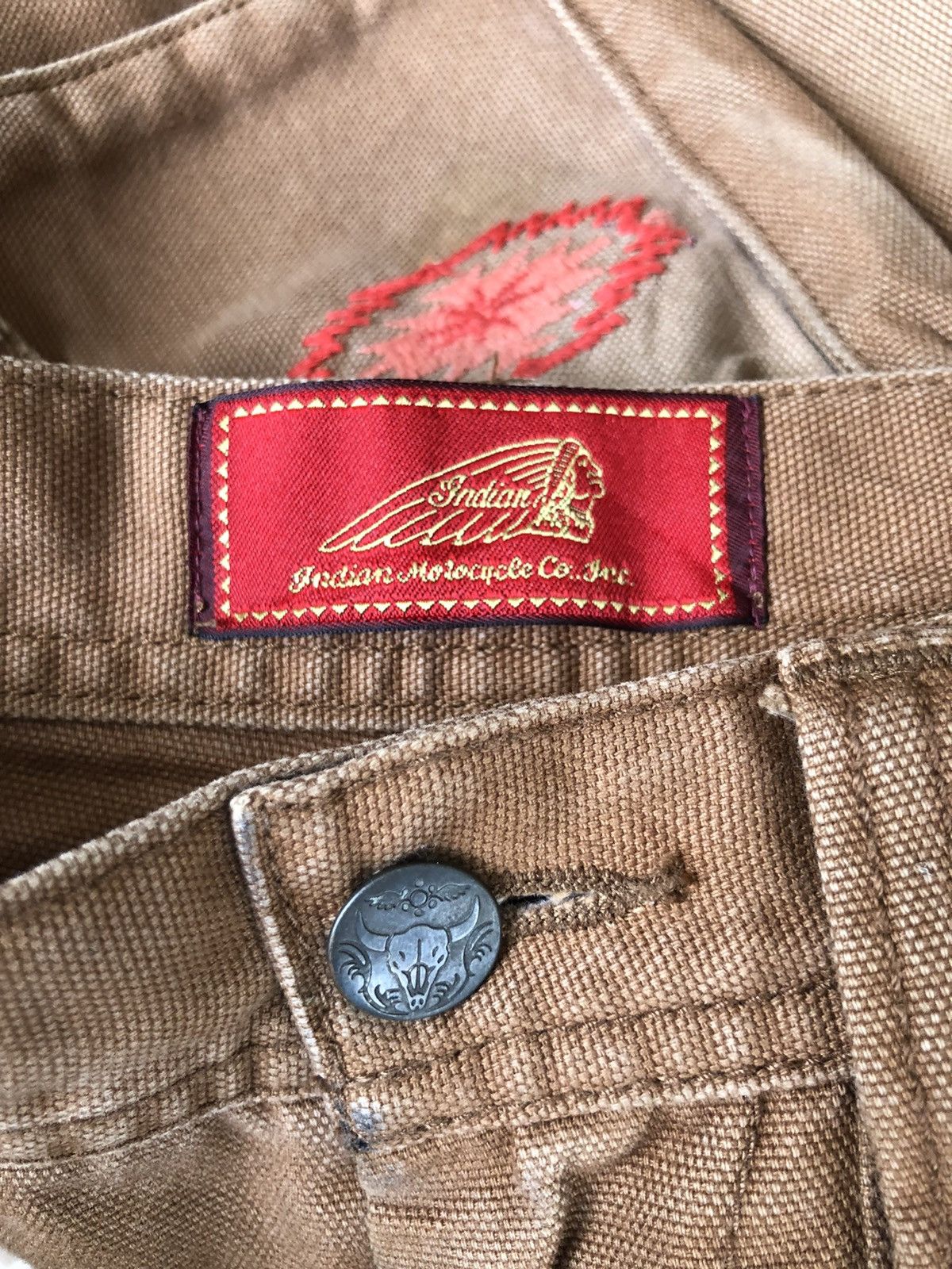 Indian Motorcycle × TOYS McCOY × Toyo Enterprises ❌NEED GONE❌INDIAN MOTORCYCLES 🇺🇸 Native Logo Bush Pants Denim Size US 30 / EU 46 - 7 Thumbnail