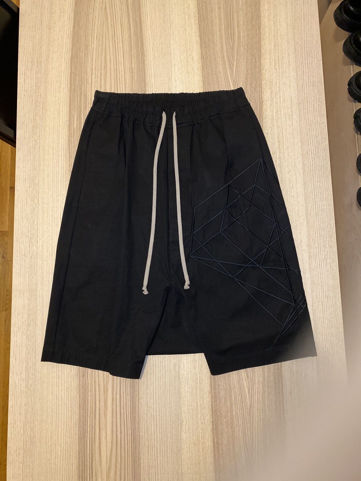 image of Rick Owens Embroidered Pod Shorts Babel S/s 19 in Black, Men's (Size 32)