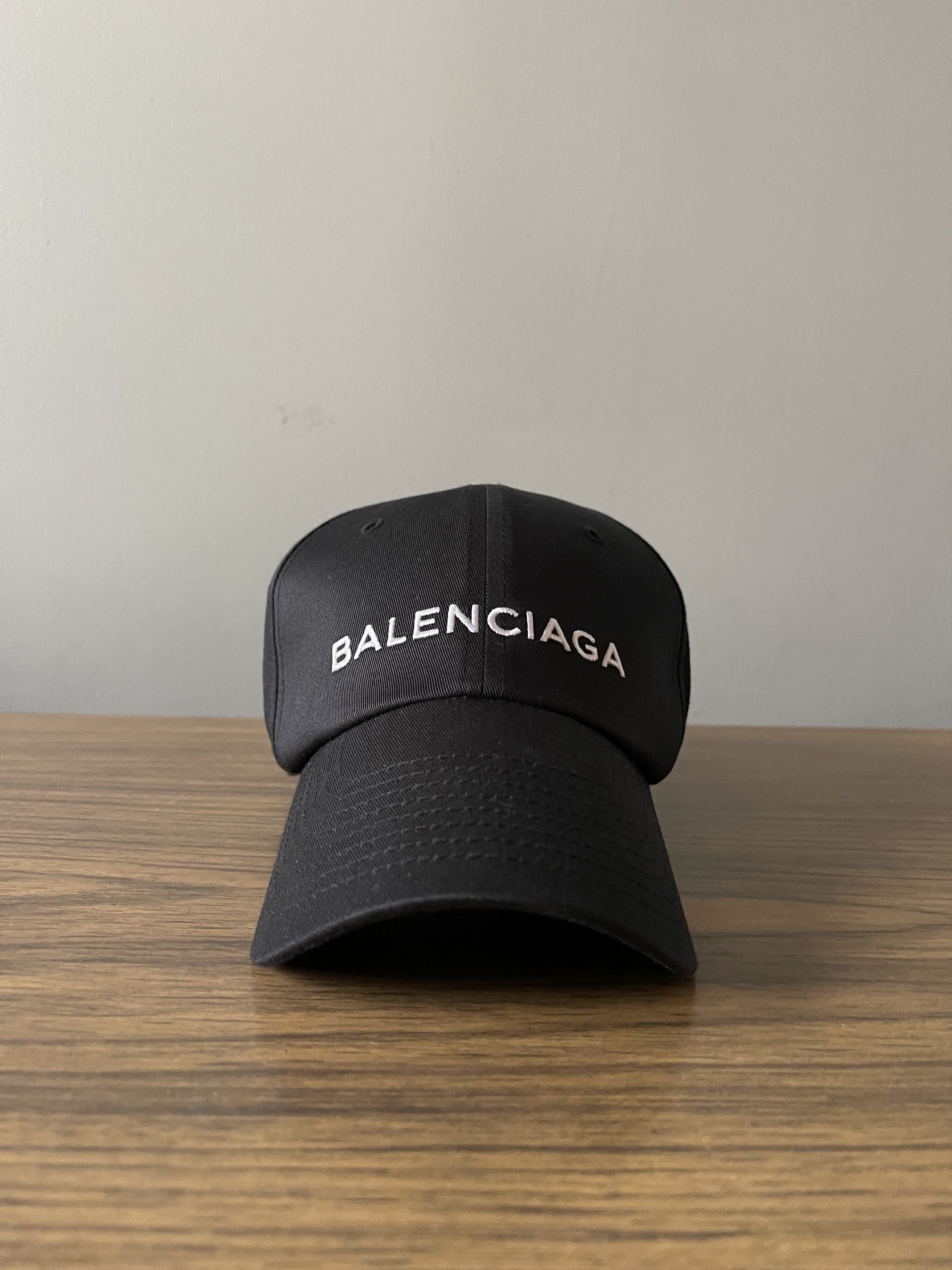 BALENCIAGA Logo Baseball Cap Hat Black Adjustable Size L