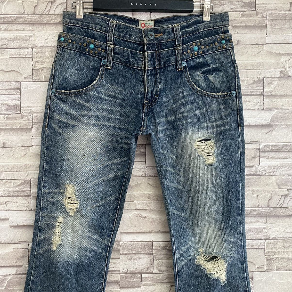 Japanese Brand OZZ-FIRST PINBALL Gemstone Double Waist Flare Jeans Size US 33 - 4 Thumbnail