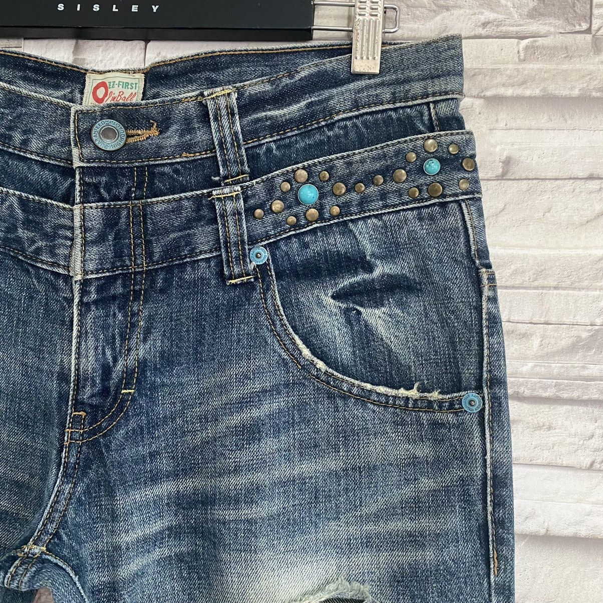 Japanese Brand OZZ-FIRST PINBALL Gemstone Double Waist Flare Jeans Size US 33 - 6 Thumbnail