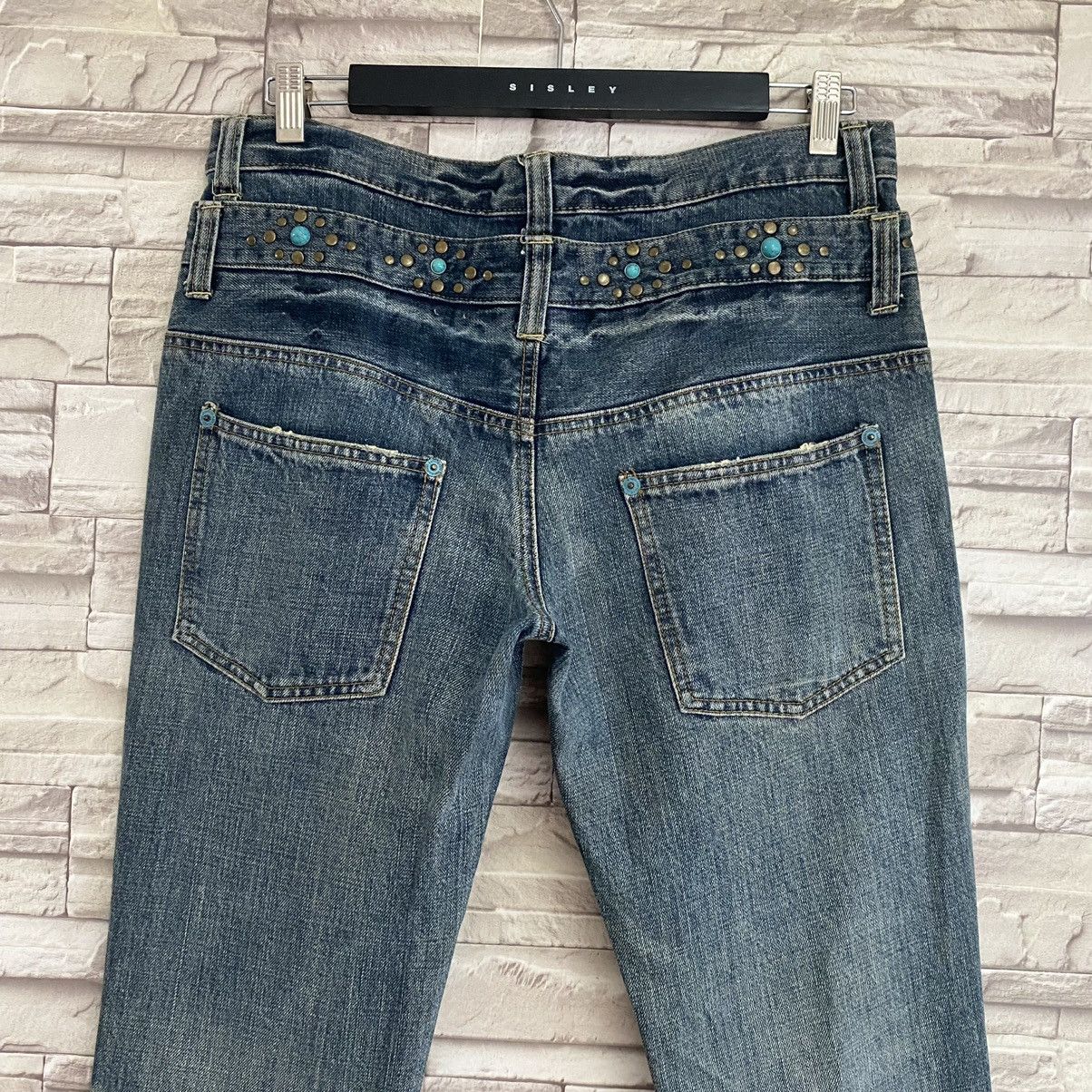 Japanese Brand OZZ-FIRST PINBALL Gemstone Double Waist Flare Jeans Size US 33 - 11 Thumbnail