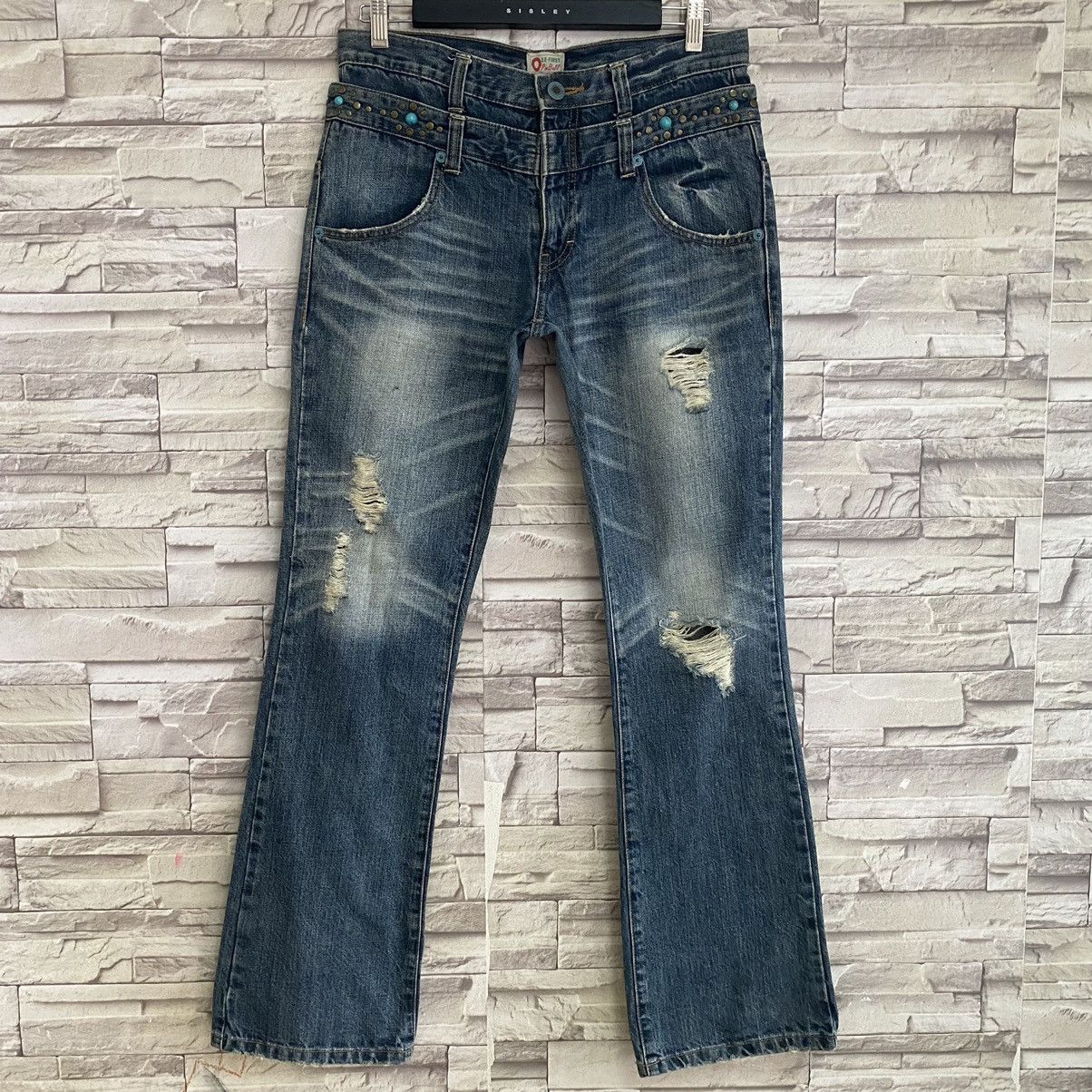 Japanese Brand OZZ-FIRST PINBALL Gemstone Double Waist Flare Jeans Size US 33 - 3 Thumbnail
