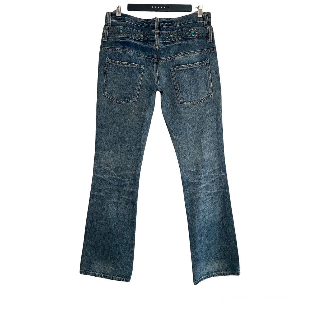Japanese Brand OZZ-FIRST PINBALL Gemstone Double Waist Flare Jeans Size US 33 - 2 Thumbnail