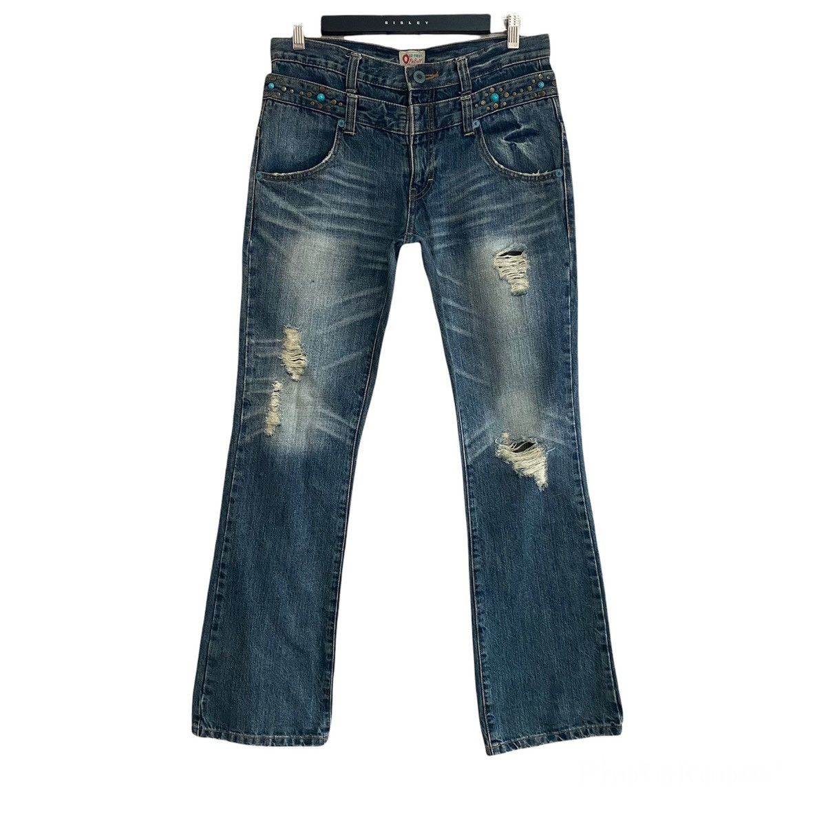 Japanese Brand OZZ-FIRST PINBALL Gemstone Double Waist Flare Jeans Size US 33 - 1 Thumbnail