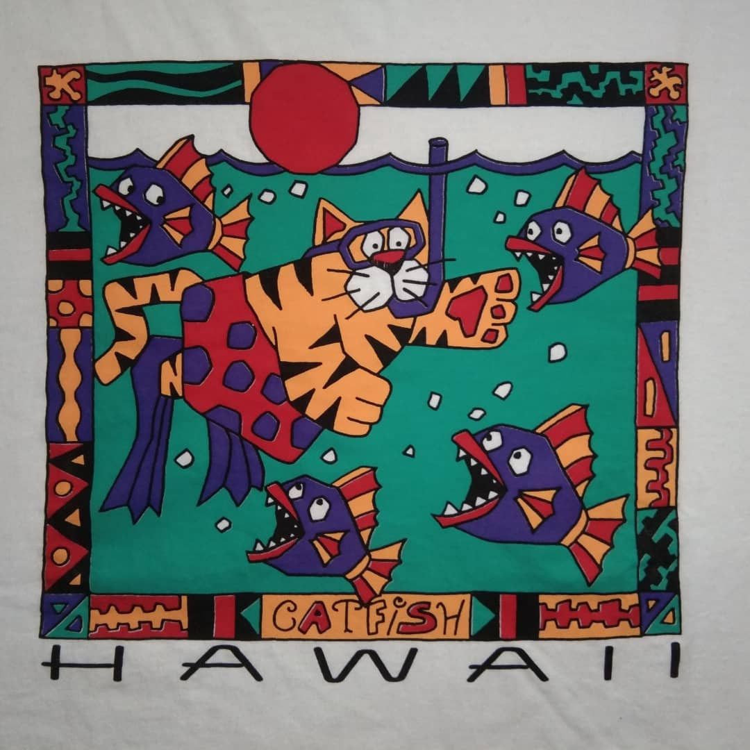 Vintage VTG 90s Lee USA Catfish Hawaii tshirt Size US L / EU 52-54 / 3 - 1 Thumbnail