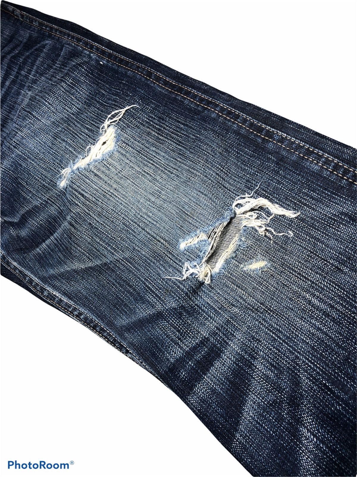 Back Number Black Label Distressed Buckle Back Denim Denim